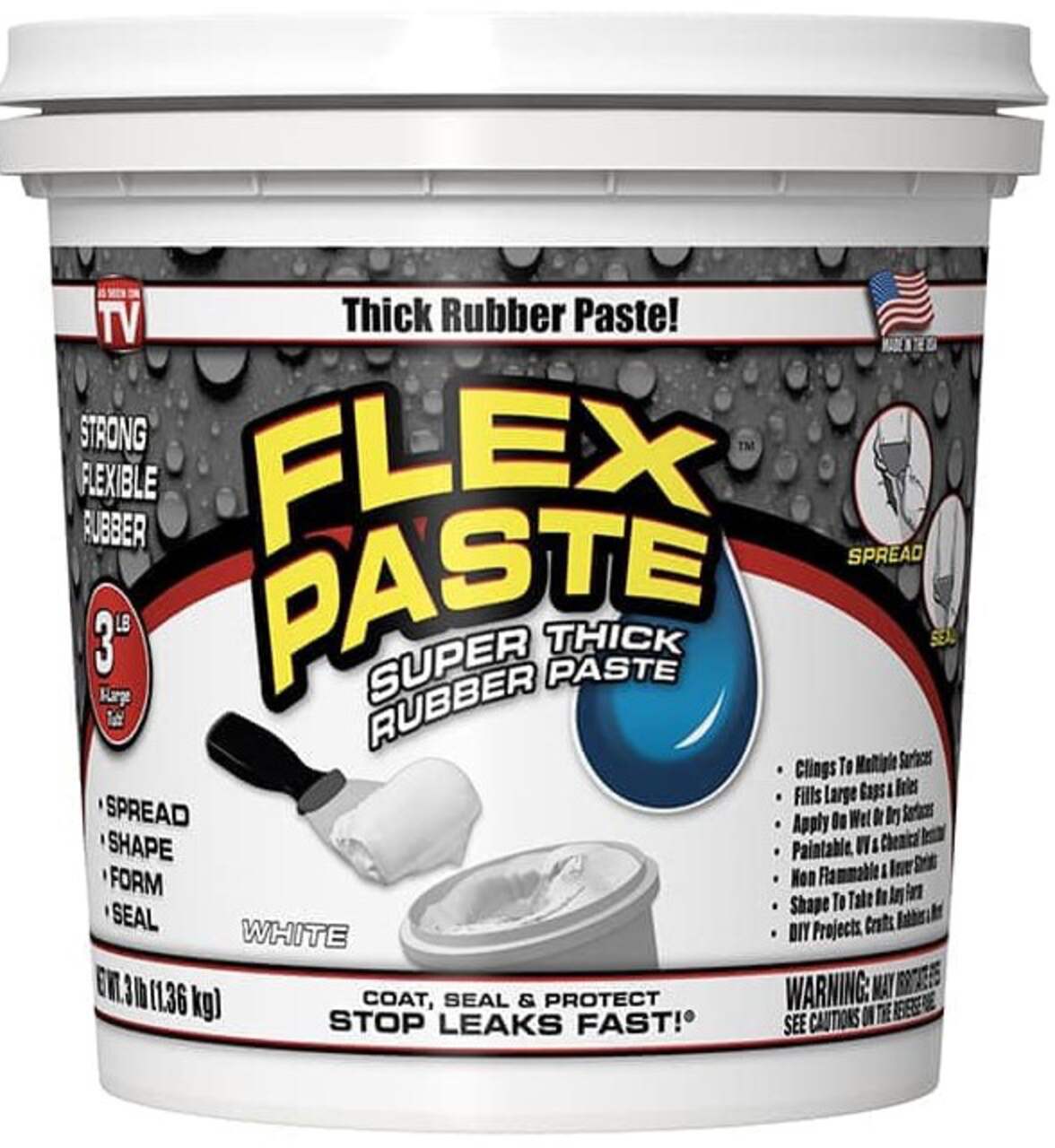 Flex Seal Flex Paste Super Thick Rubber Paste, Moldable Leak Protector  Sealant, White, 3-lb