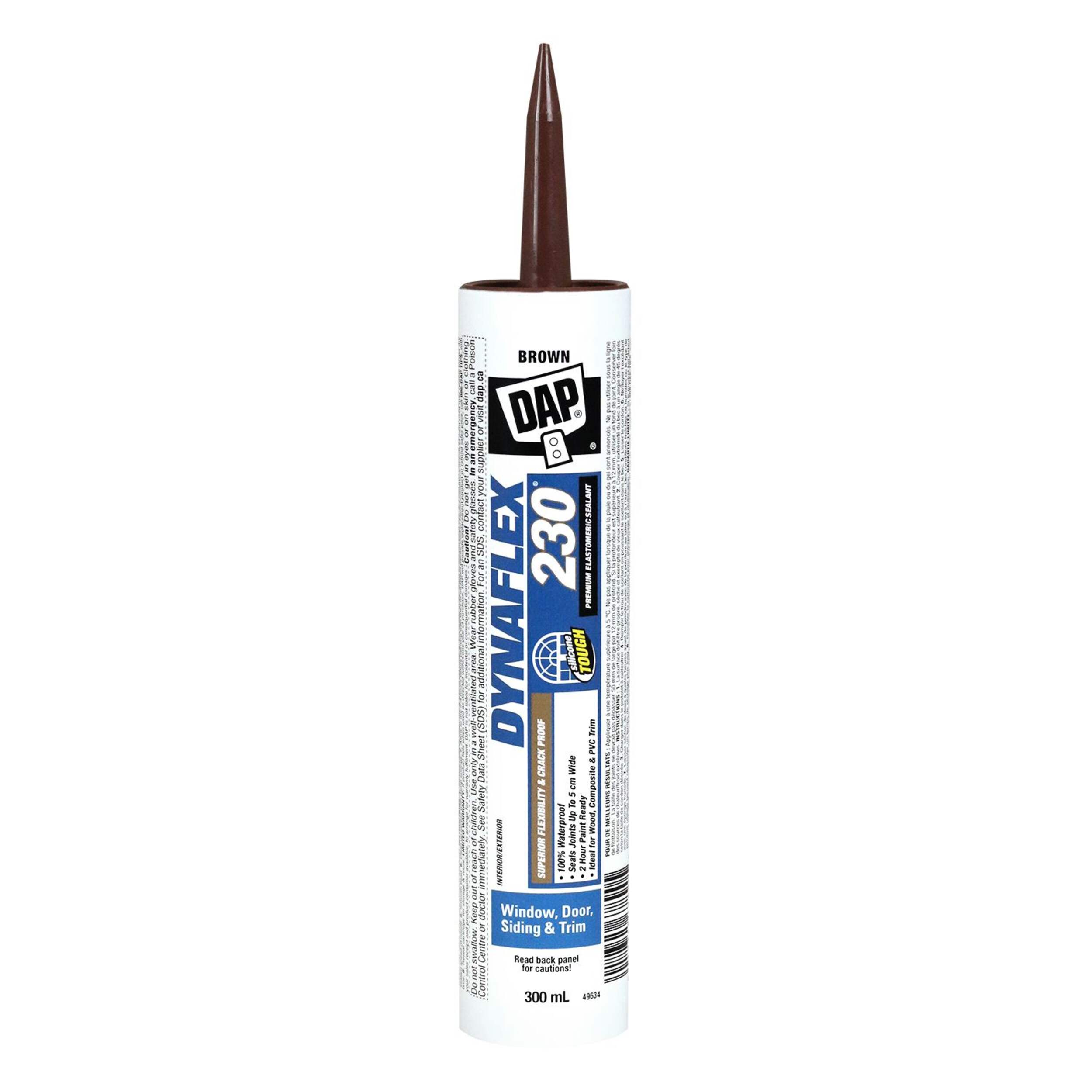 DAP Dynaflex 230 Premium Waterproof Elastomeric Sealant For Windows/Doors/Trim, Brown, 300-mL Front_Flat