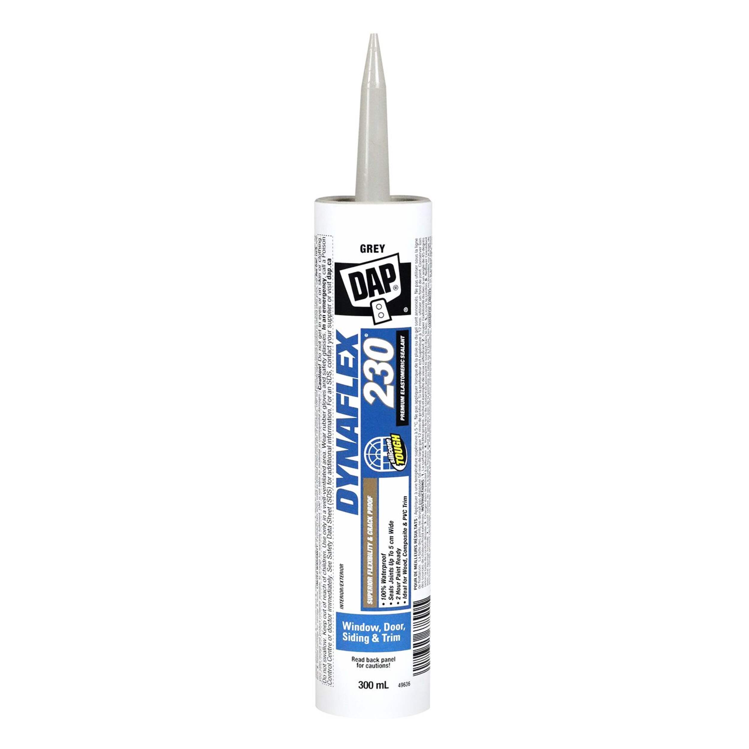 DAP Dynaflex 230 Premium Waterproof Elastomeric Sealant For Windows/Doors/Trim, Grey, 300-mL Front_Flat