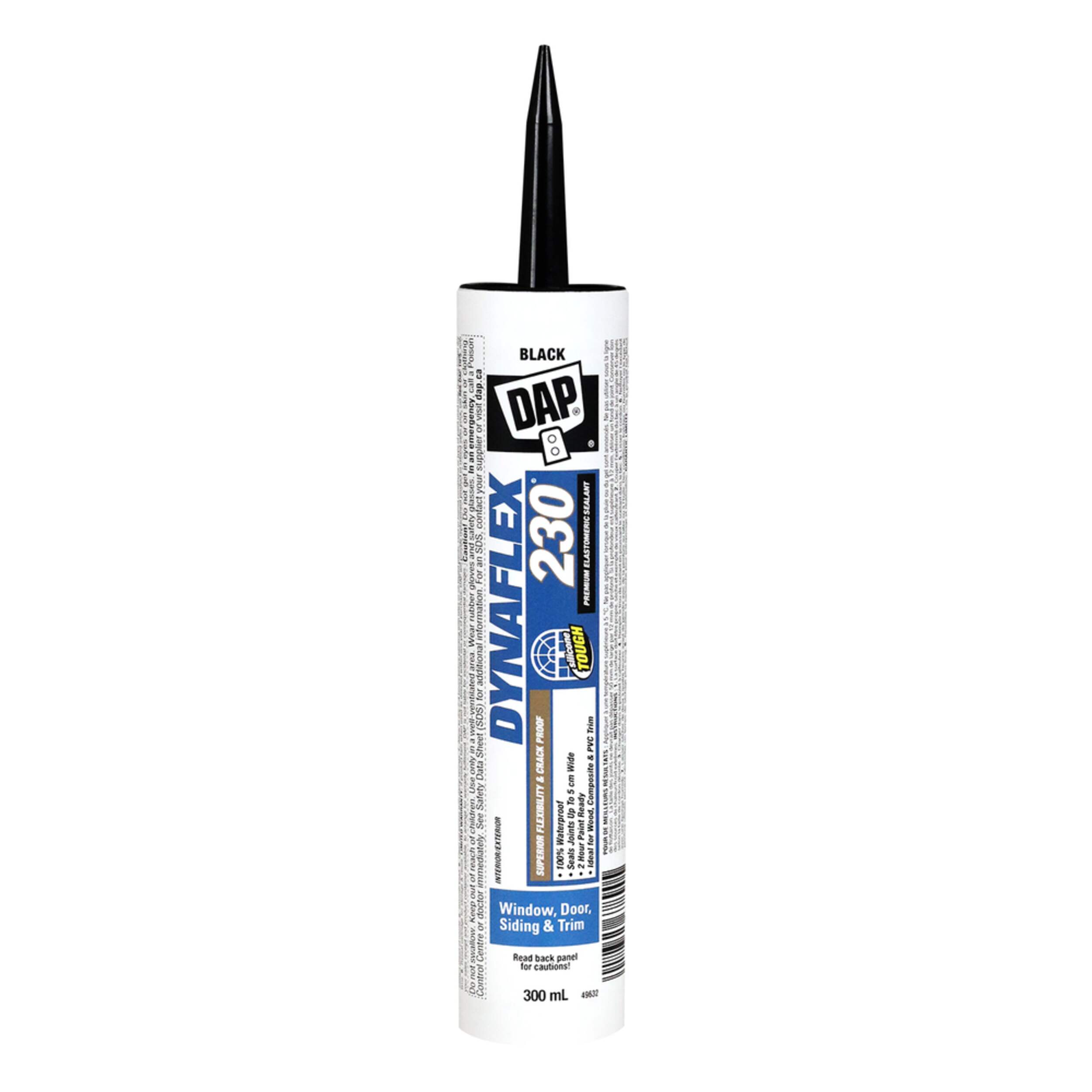 DAP Dynaflex 230 Premium Waterproof Elastomeric Sealant For Windows/Doors/Trim, Black, 300-mL Front_Flat