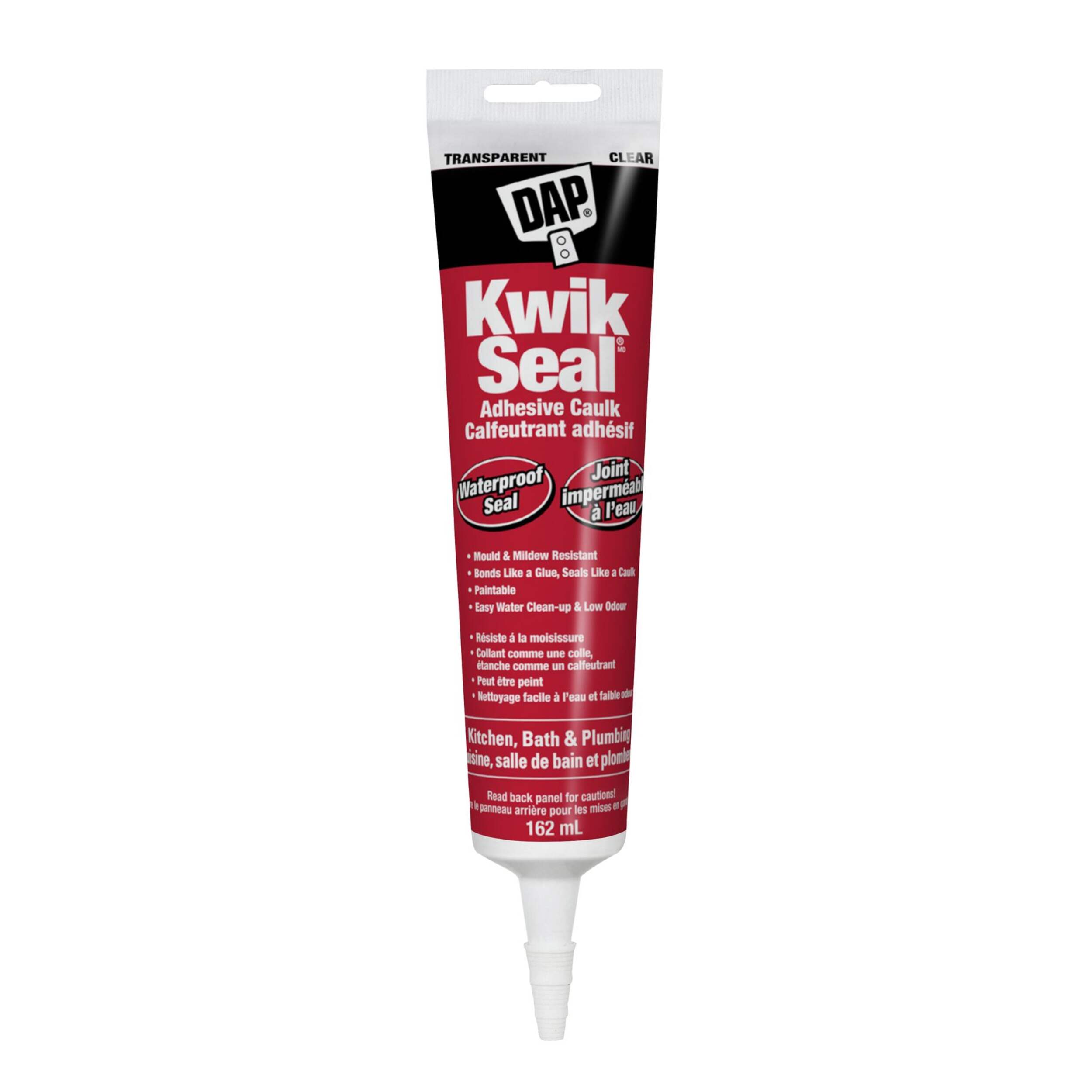 DAP Kwik Seal Kitchen, Bath & Plumbing Adhesive Caulk, Clear, 162-ml Front_Flat