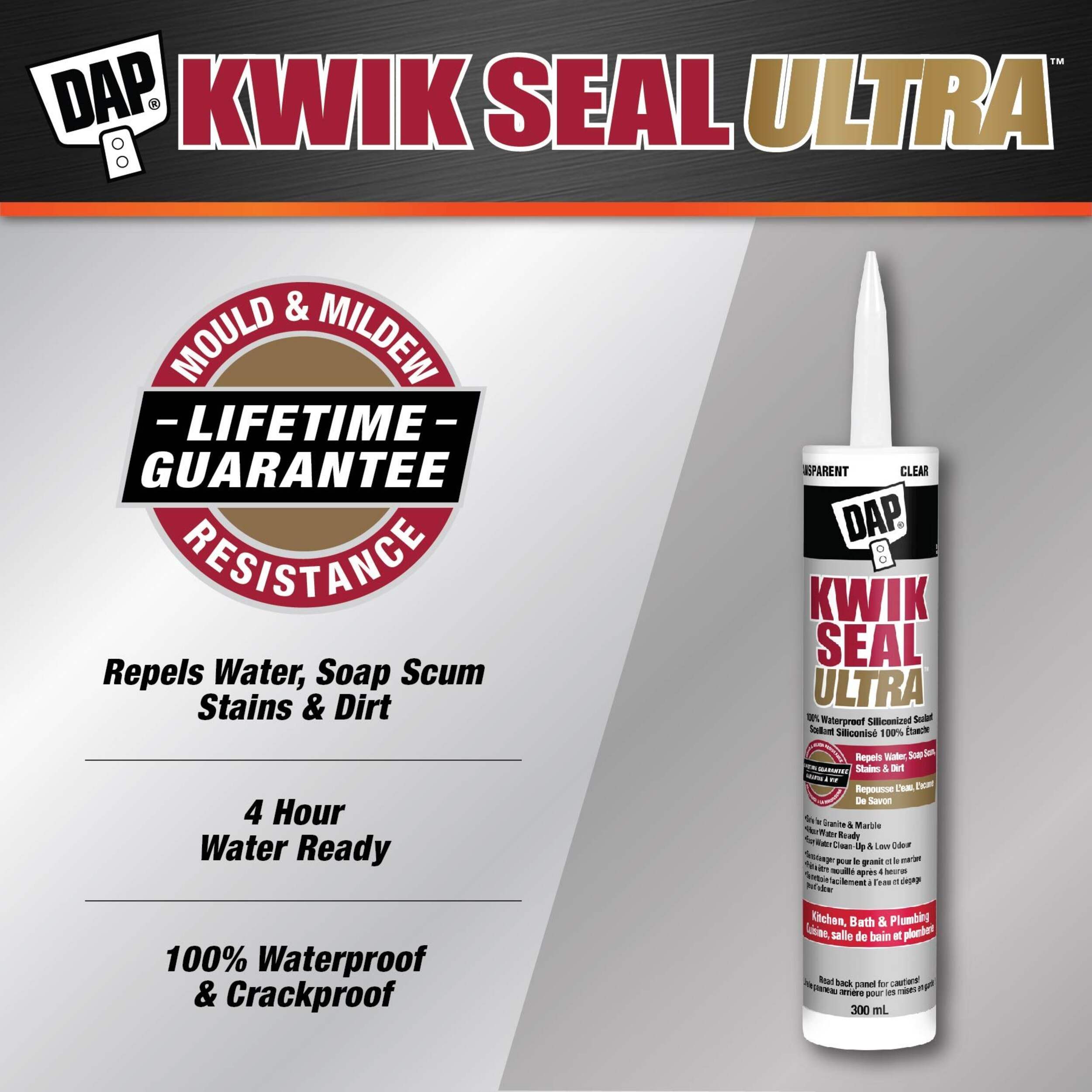 DAP Kwik Seal Ultra Kitchen, Bath & Plumbing Siliconized Sealant, Clear