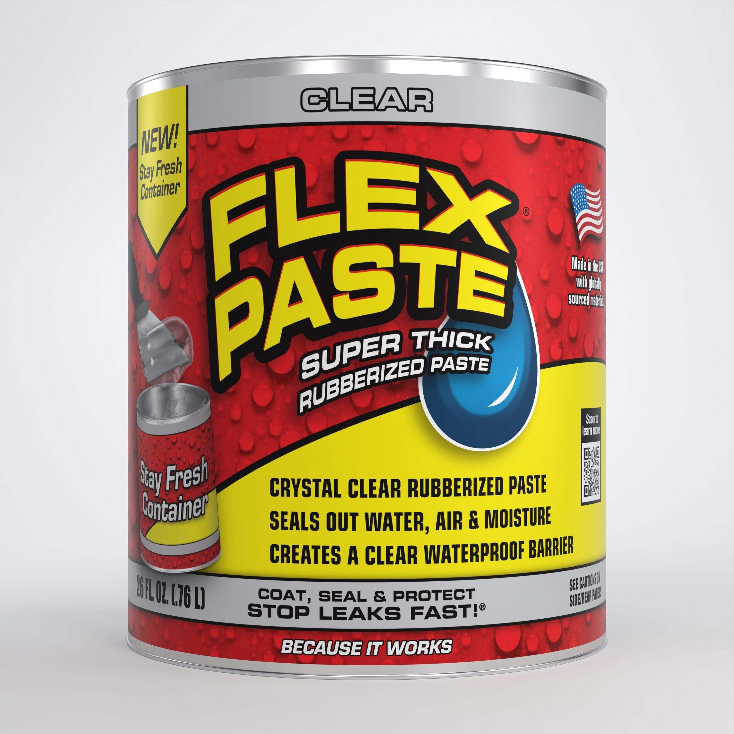 Flex Seal Flex Paste Super Thick Rubber Paste, Moldable Leak Protector Sealant, Clear, 26 FL OZ./760 mL Front_Flat
