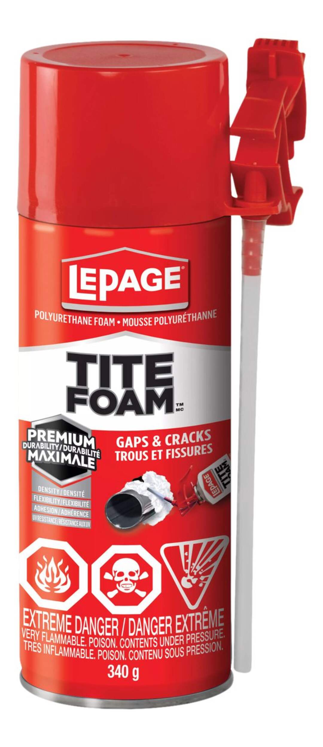 LePage TiteFoam Gaps & Cracks, Premium Durability Insulating Foam Sealant, Weatherproof, 340-g Front_Flat