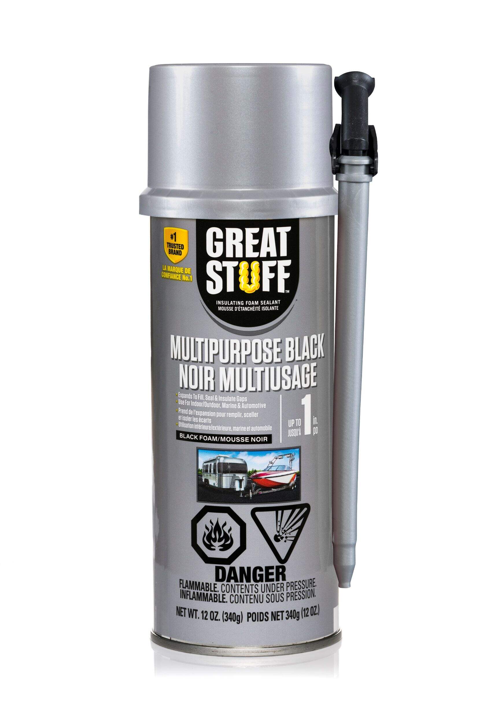 Great Stuff Multi-Purpose Black Insulating Foam Sealant with Smart Dispenser, Indoor/Outdoor, 12-oz Front_Flat