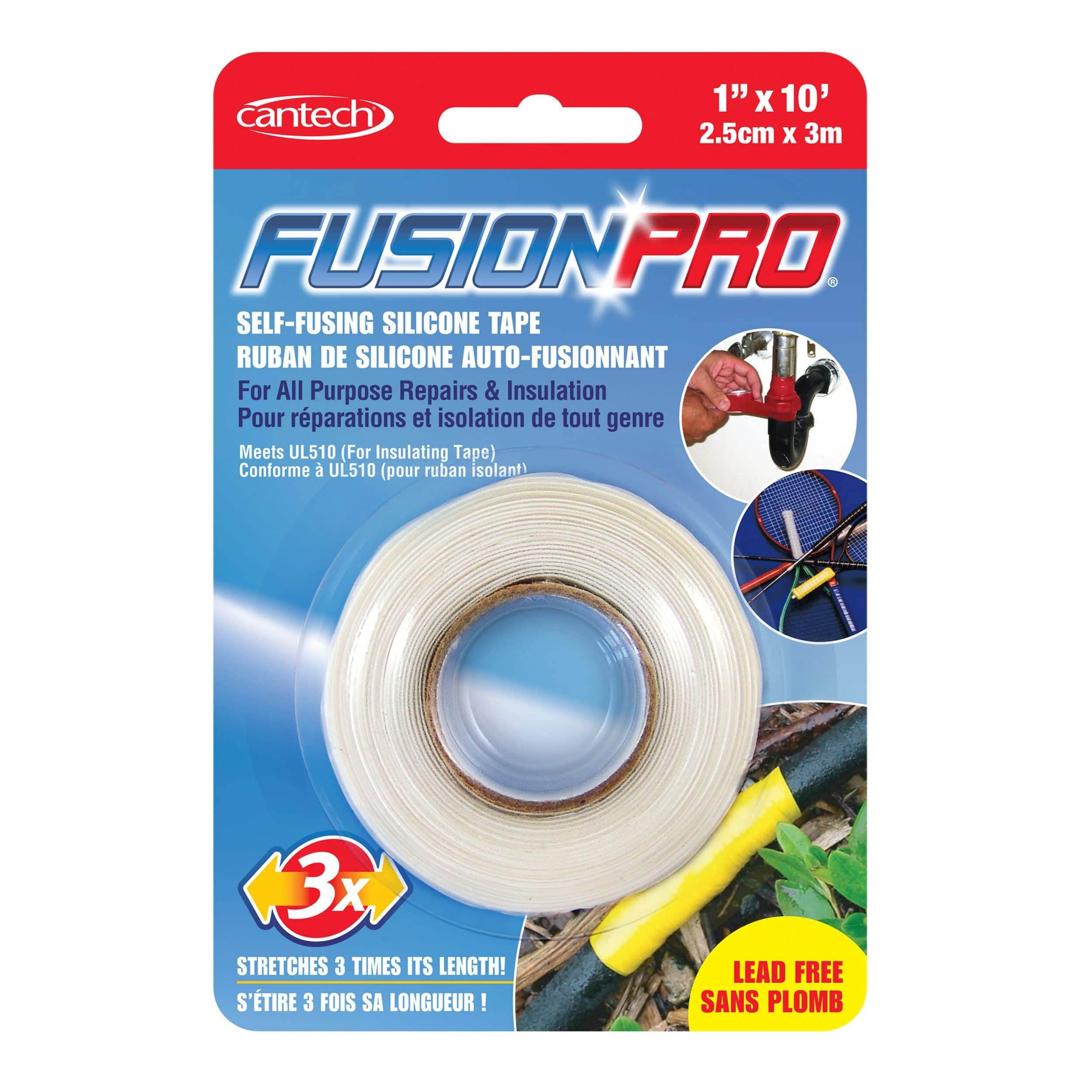 Cantech Fusion Pro Self-Fusing Silicone Tape, Electrical/Plumbing Repair,  White, 1-in x 10-ft
