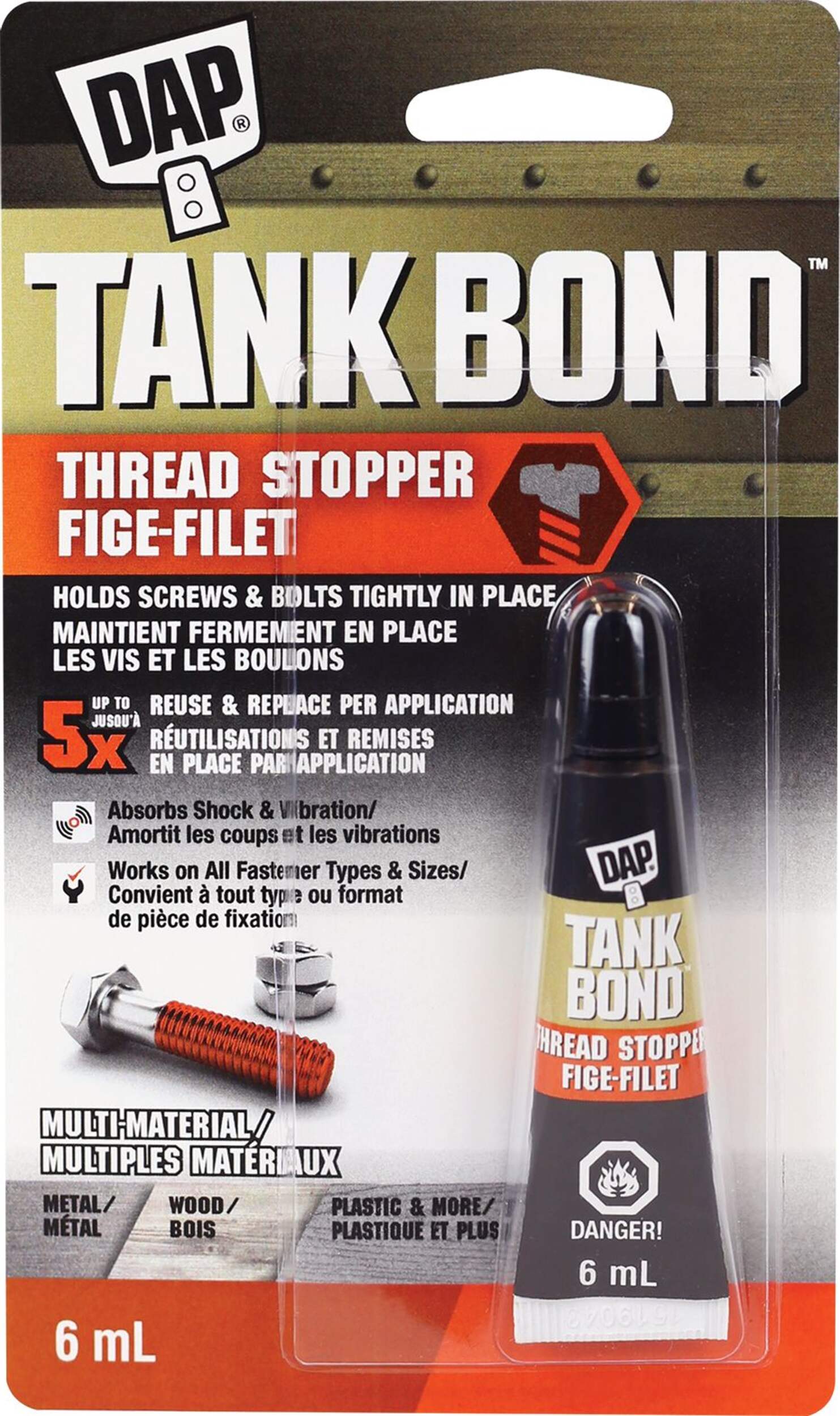 Scellant époxyde pour filetage DAP Tank Bond, support antivibration pour vis et boulons, 6 mL Front_Flat