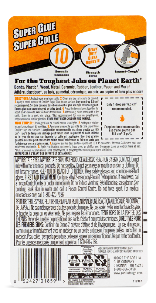 Gorilla Super Glue Adhesive, Clear, 15 g Canadian Tire