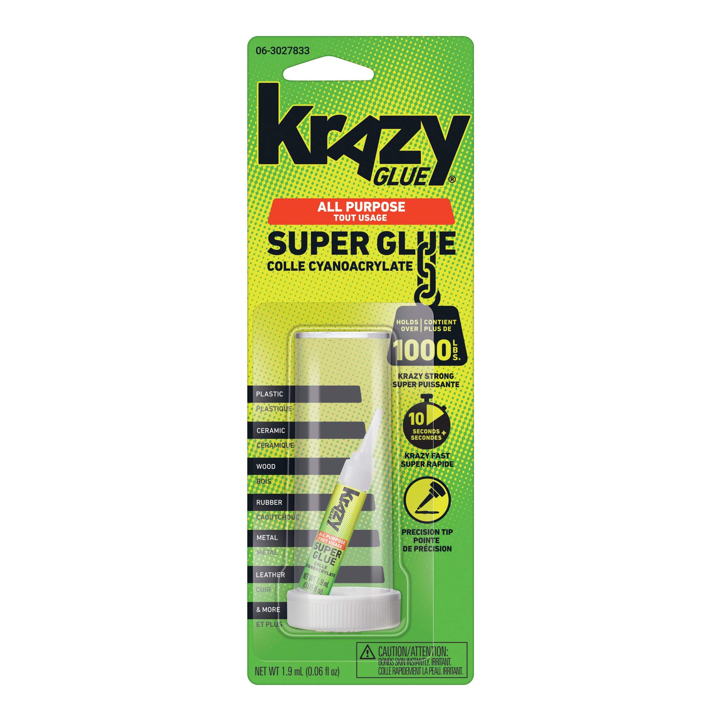 Elmer's Instant Krazy Glue All-Purpose Adhesive, Bonds Rubber/Plastic/Metal/Ceramic, Clear, 2-mL Front_Flat