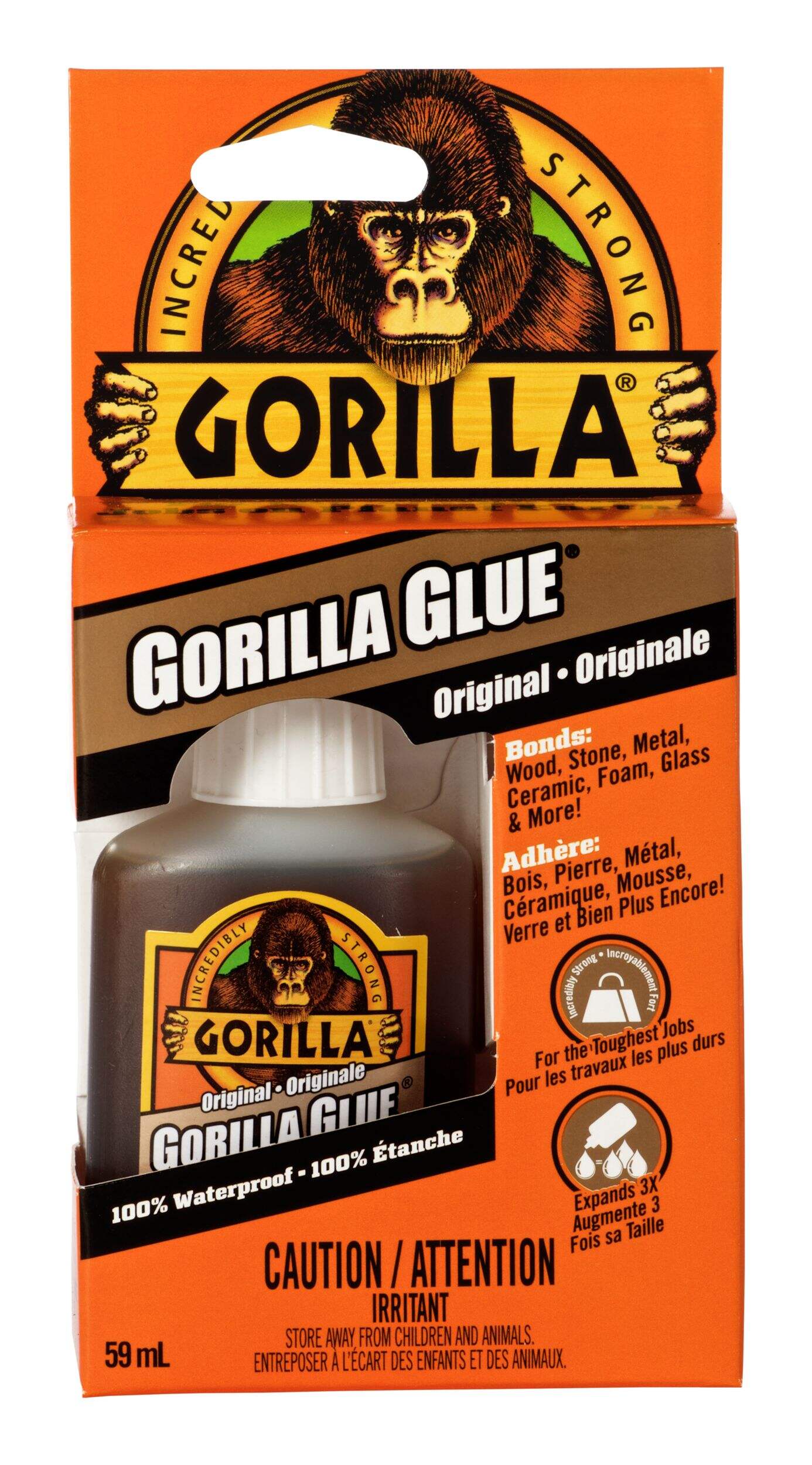 Gorilla Glue Original Multi-Purpose Indoor/Outdoor Waterproof Super Glue Adhesive, 2-oz Front_Flat