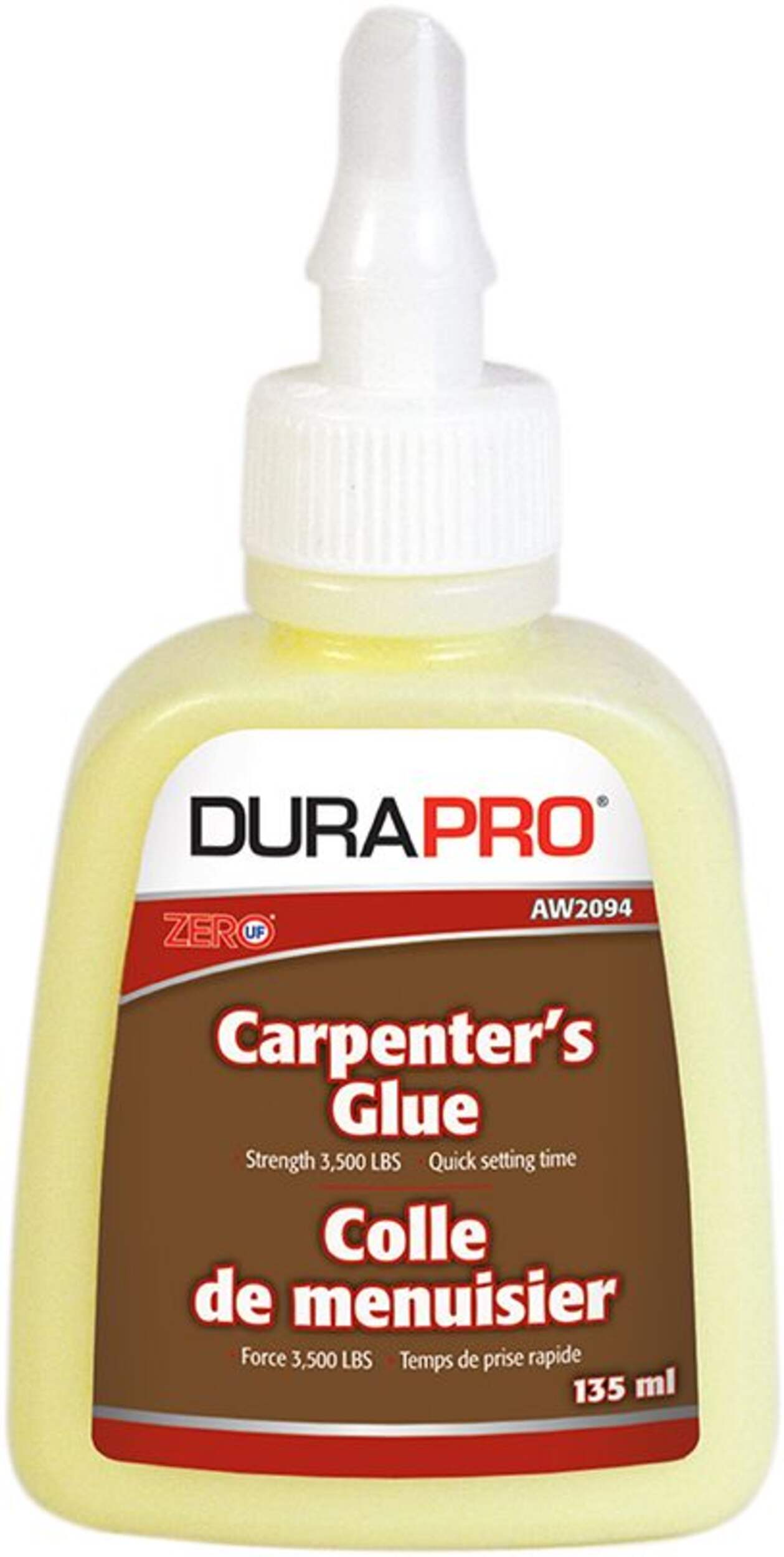Dura Pro Carpenter's Wood Glue, Fast-Setting, Sandable & Paintable, Yellow, 236-mL Front_Flat