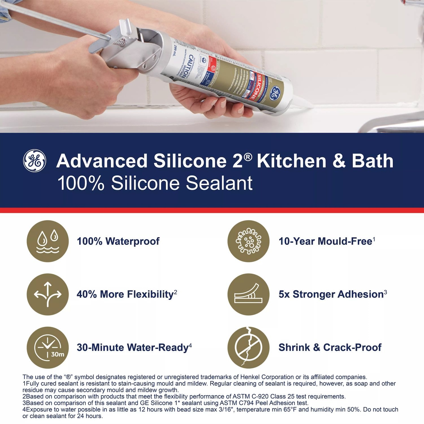 GE Silicone II MultiPurpose Kitchen/Bath Sealant, Waterproof Caulk