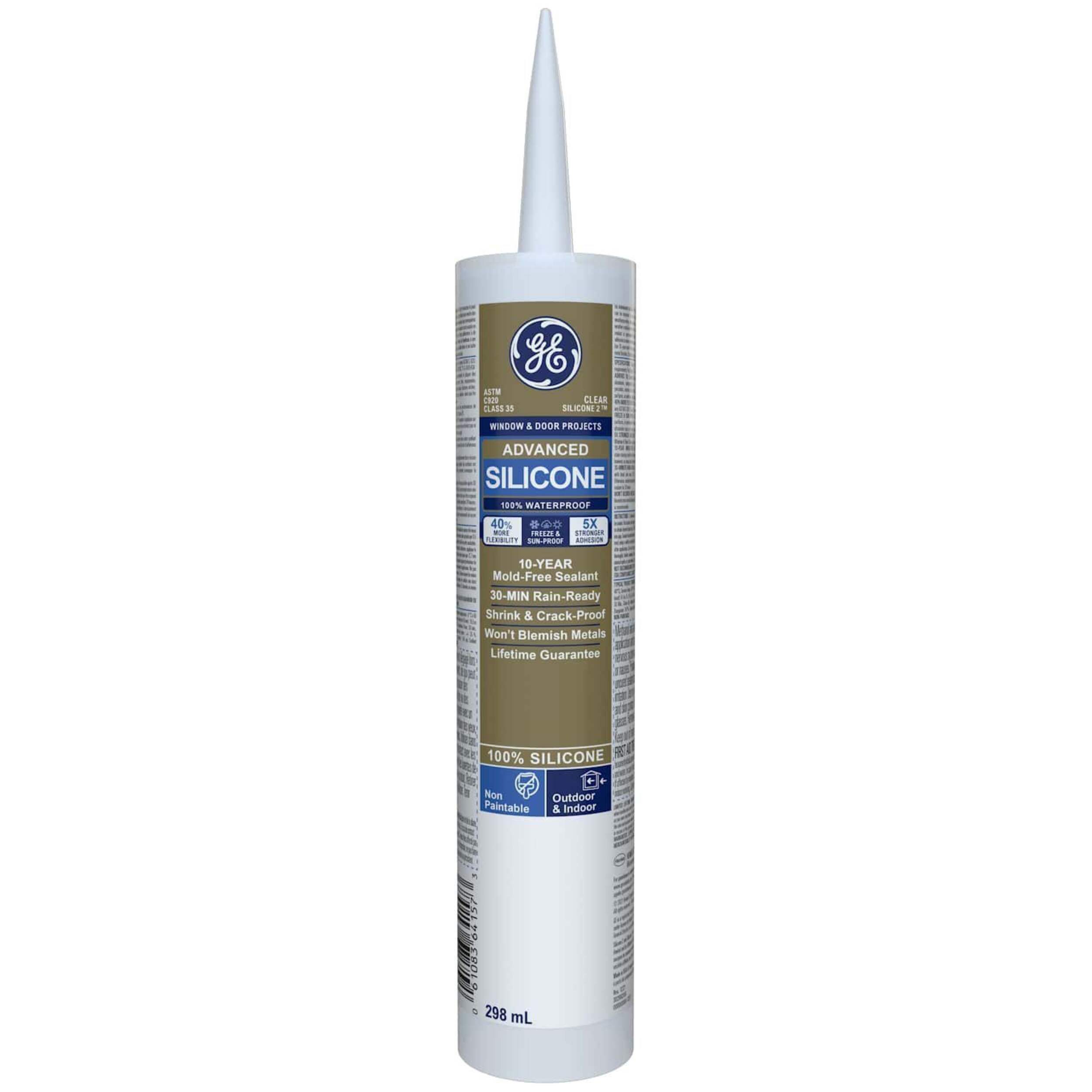 GE Silicone II Window & Door Sealant, In/Outdoor Weather & Waterproof Caulk, White, 299-mL Front_Flat