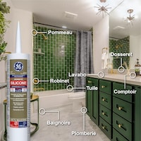 Scellant tout usage pour cuisine et salle de bain GE silicone, résistant aux fissures et à l'eau, blanc, 299 ml Front_Flat
