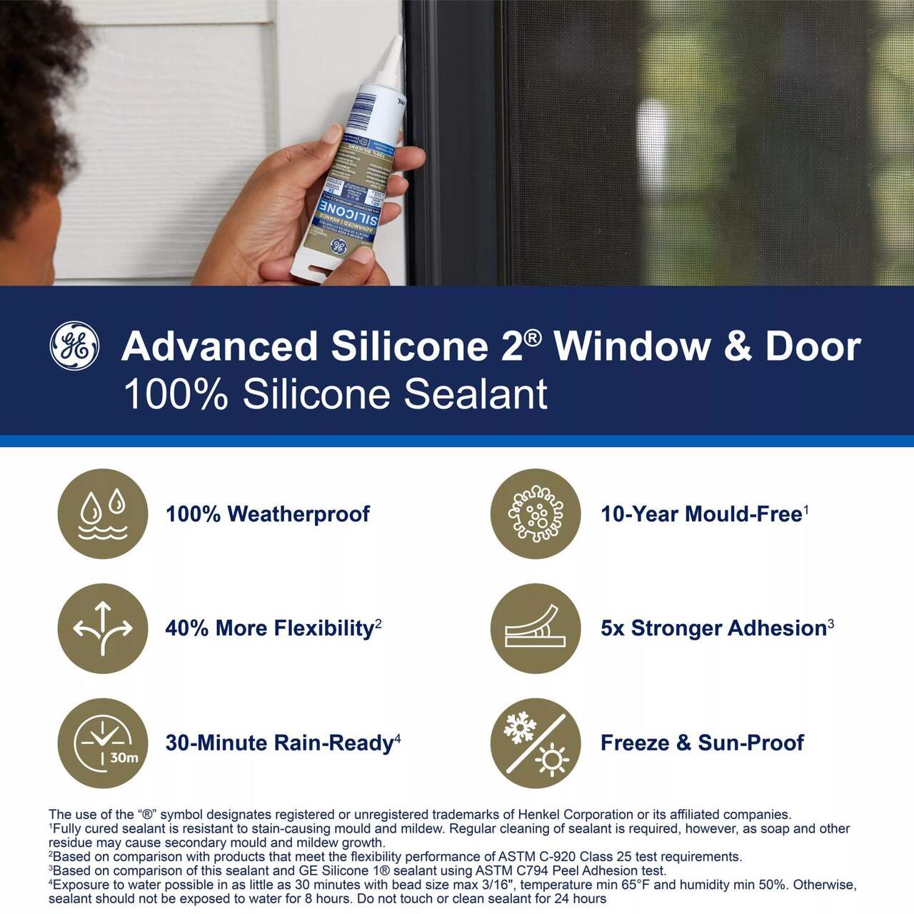 GE Silicone II Window & Door Sealant, Indoor/Outdoor, Weather & Waterproof,  Clear, 82.8-mL