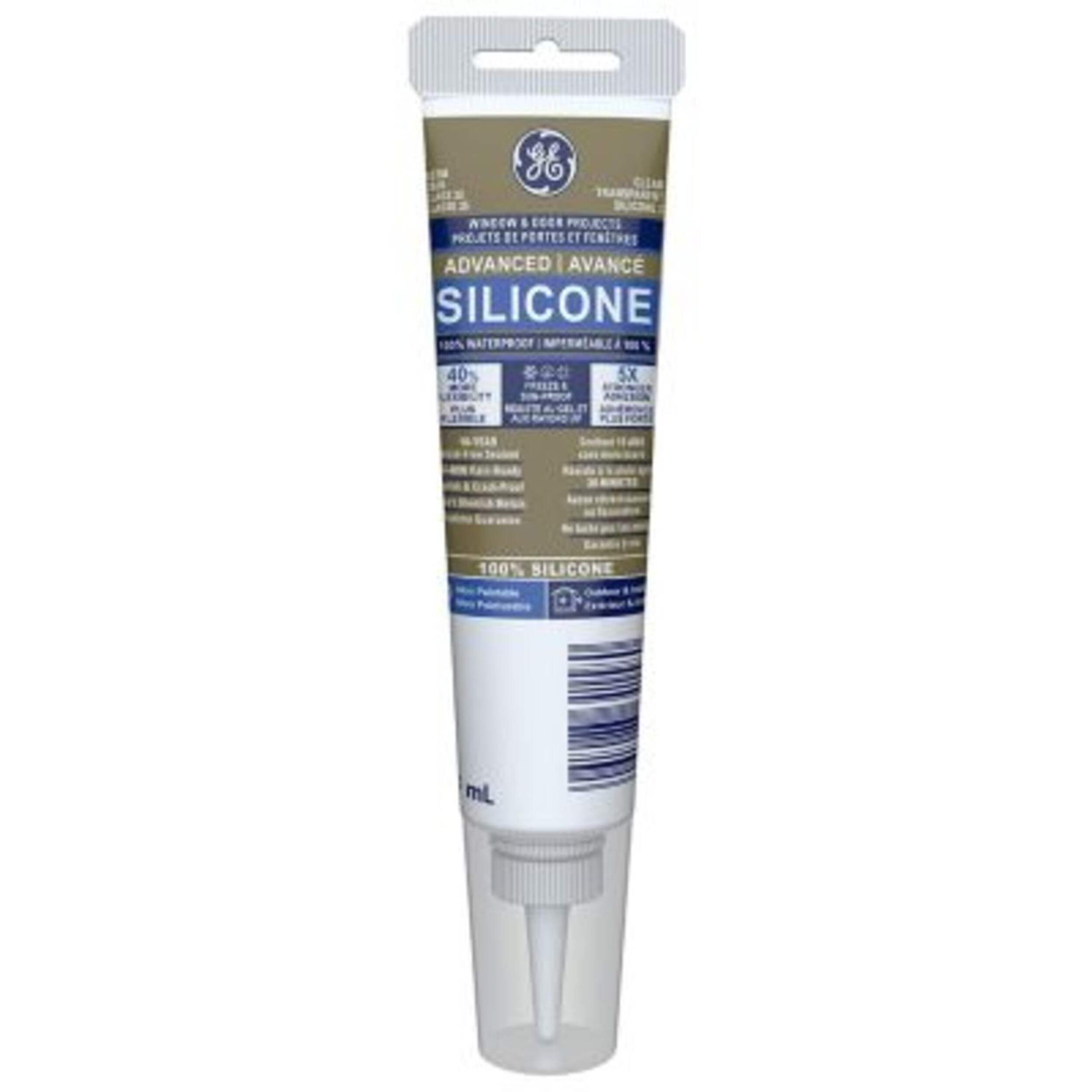 GE Silicone II Window & Door Sealant, Indoor/Outdoor, Weather & Waterproof, Clear, 82.8-mL Front_Flat