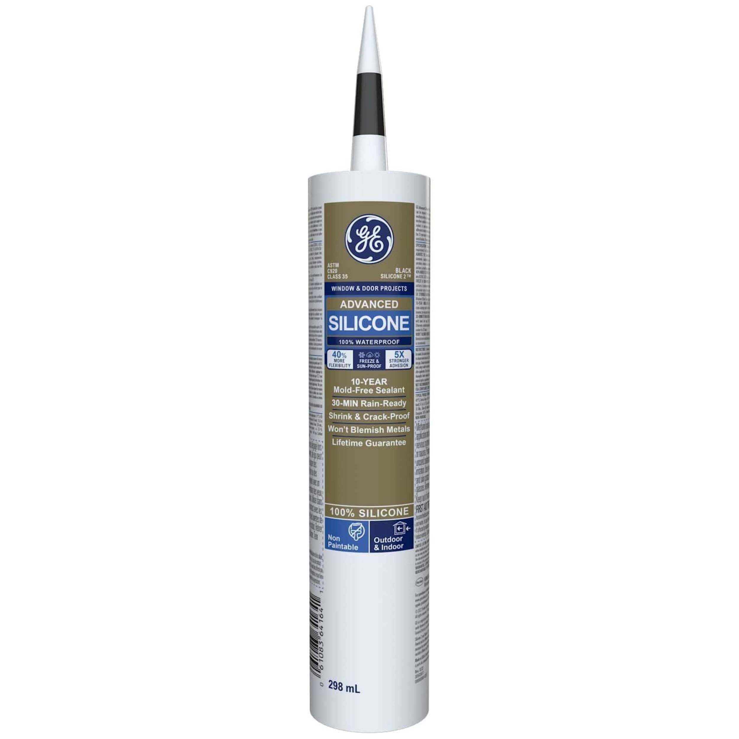 GE Window & Door Silicone Sealant, Indoor/Outdoor Weather & Waterproof Caulk, Black, 299-mL Front_Flat