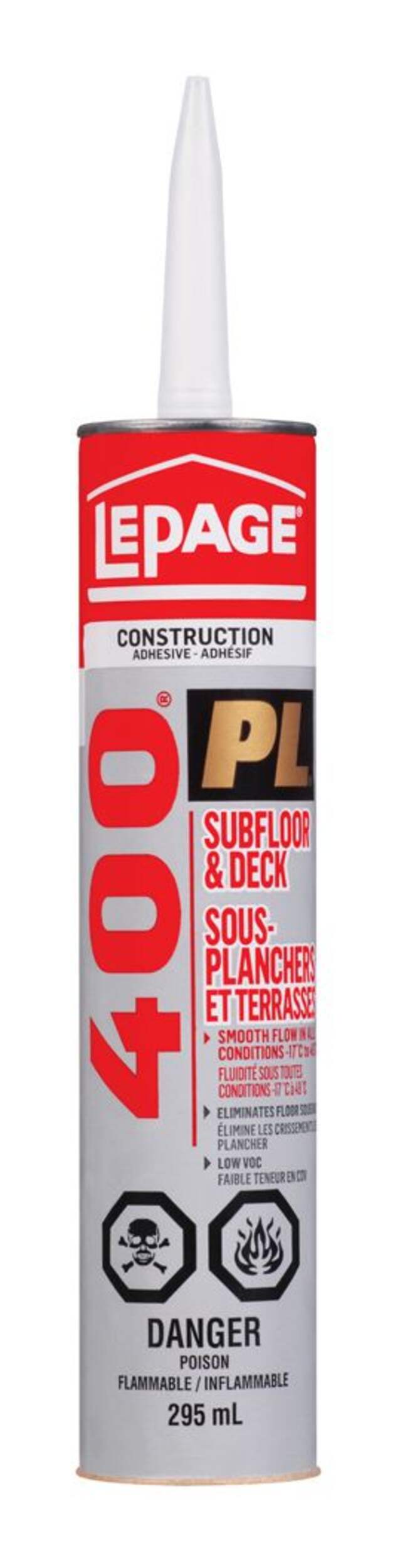 LePage PL 400 Sub-Floor & Deck Indoor/Outdoor Construction Adhesive Glue, Brown, 295-mL Front_Flat
