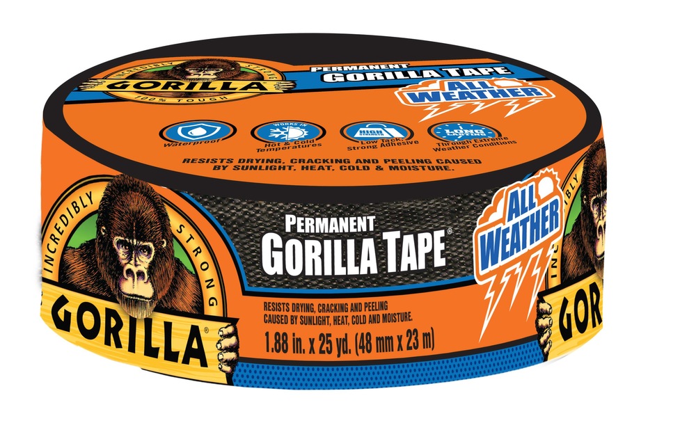 Gorilla Permanent AllWeather Outdoor Tape, Waterproof, UVResistant, 1