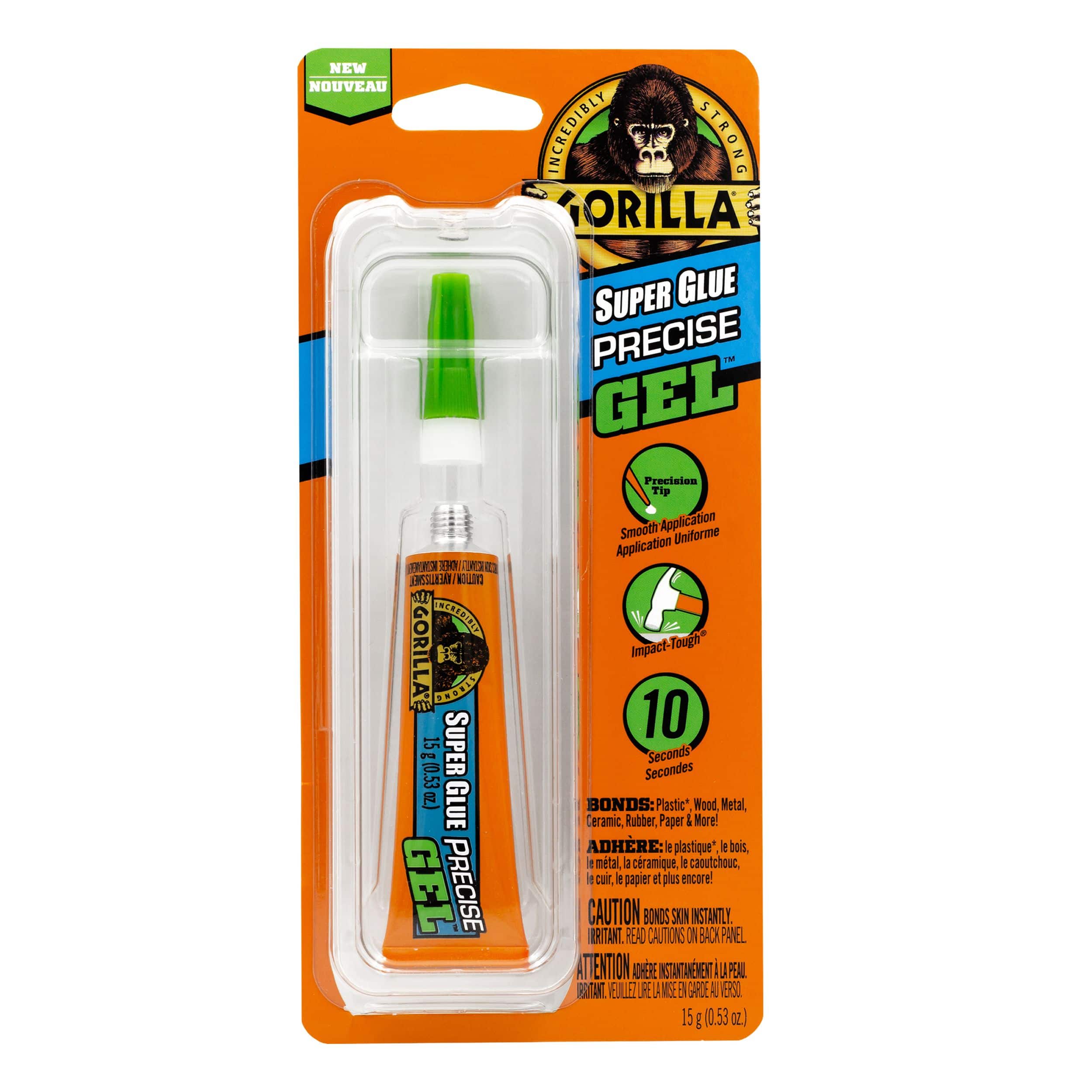 Gorilla Precise Gel Multi-Surface Super Glue Adhesive with Precision Tip,  Clear, 15-g