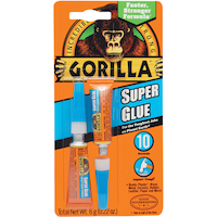 Gorilla Multi-Purpose Fast-Setting Super Glue Adhesive with Anti-Clog Cap, Clear, 6-g, 2-pk