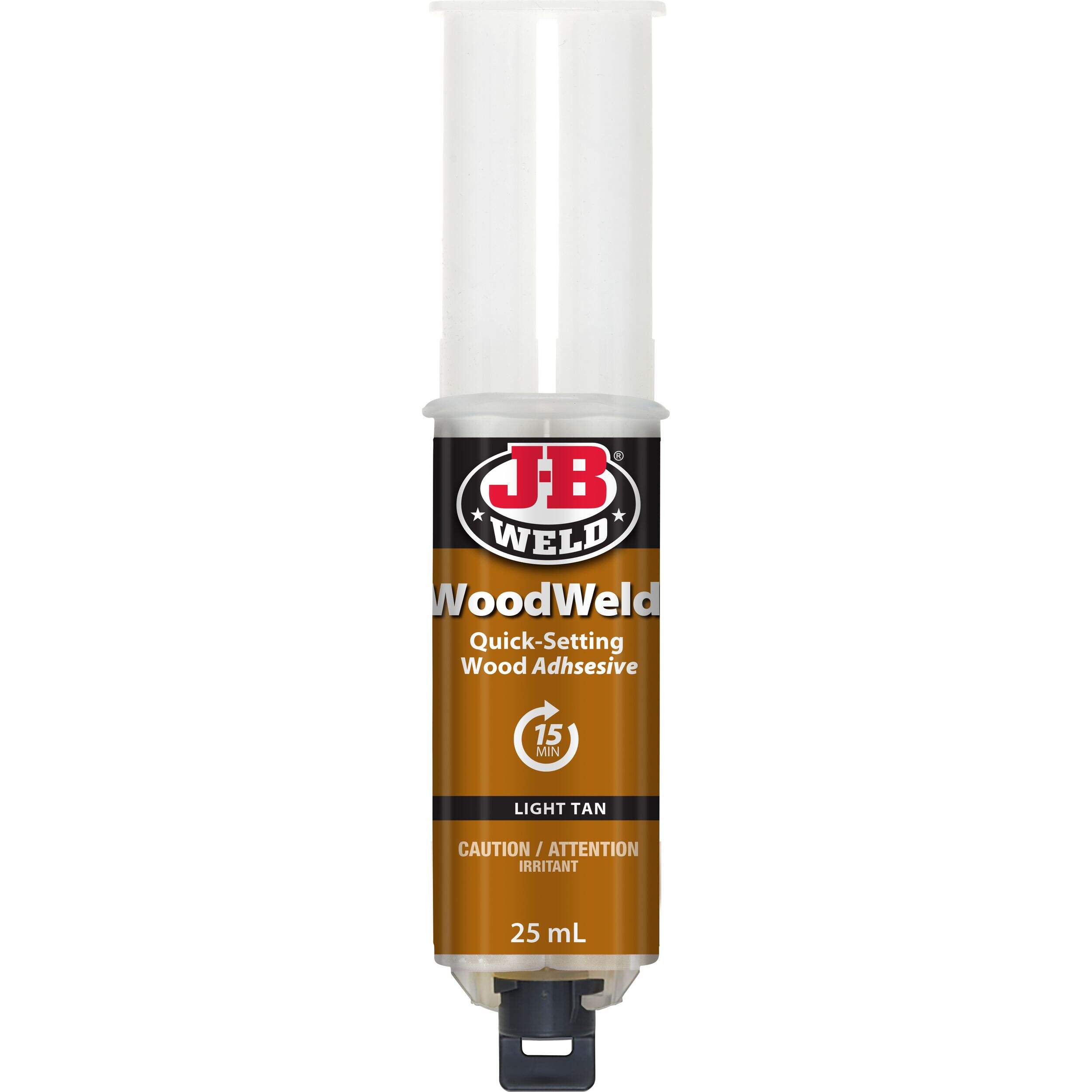 Colle époxyde à bois en seringue J-B Weld WoodWeld à séchage rapide, havane clair, 25 mL Front_Flat