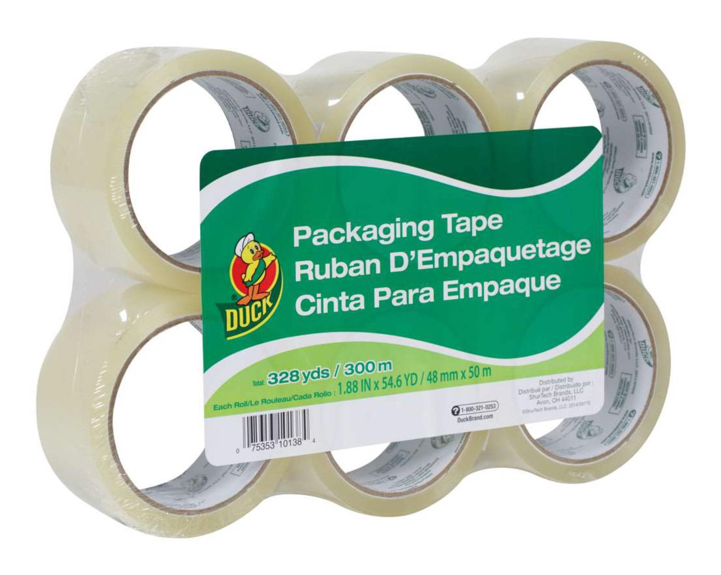 Duck Packaging Tape For Shipping/Moving/Storage/Packing Boxes, Clear, 48-mm x 50-m, 6-pk Front_Angled_Right
