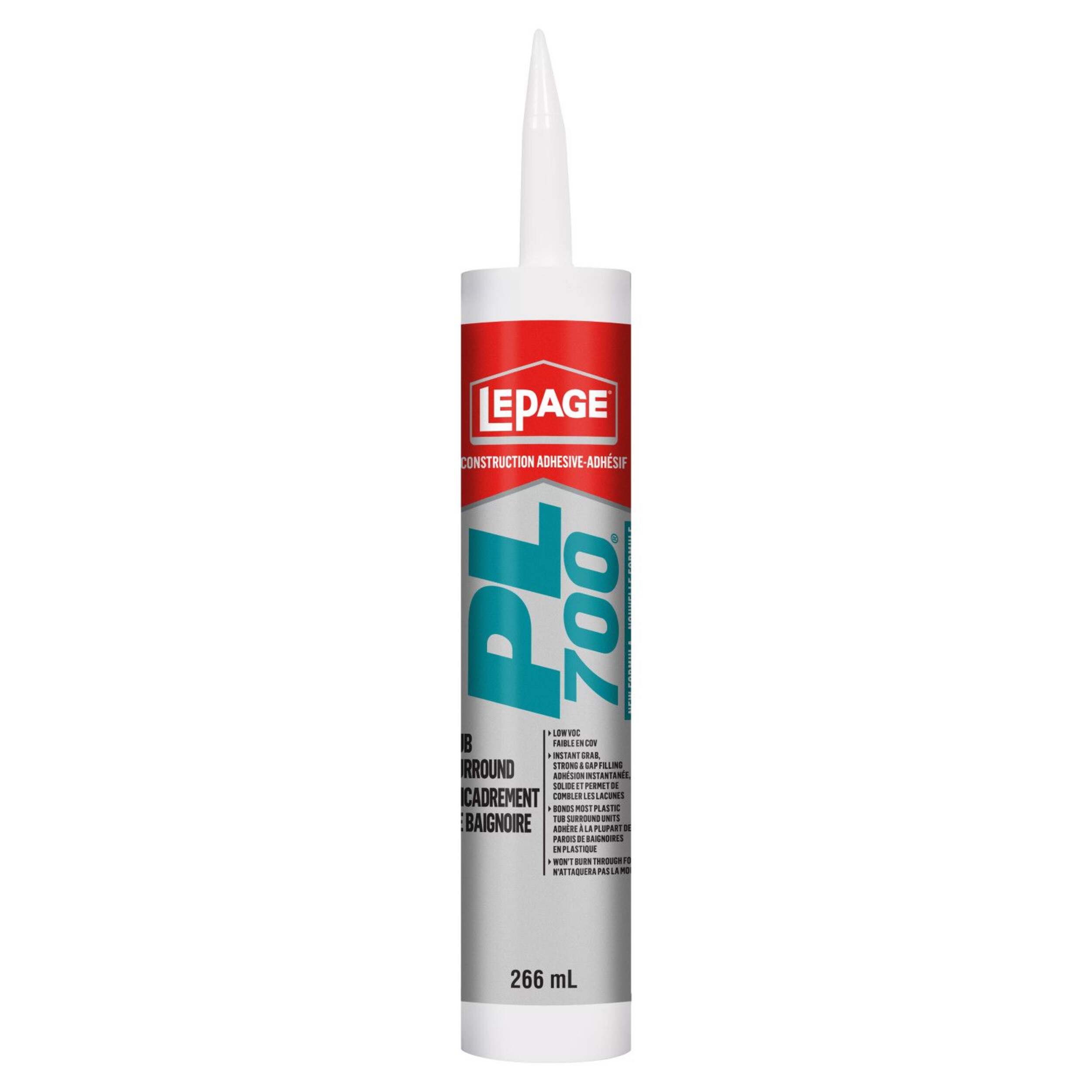 LePage PL 700 Tub & Shower Surround Adhesive Glue, Repositionable, Water-Resistant, 295-mL Front_Flat