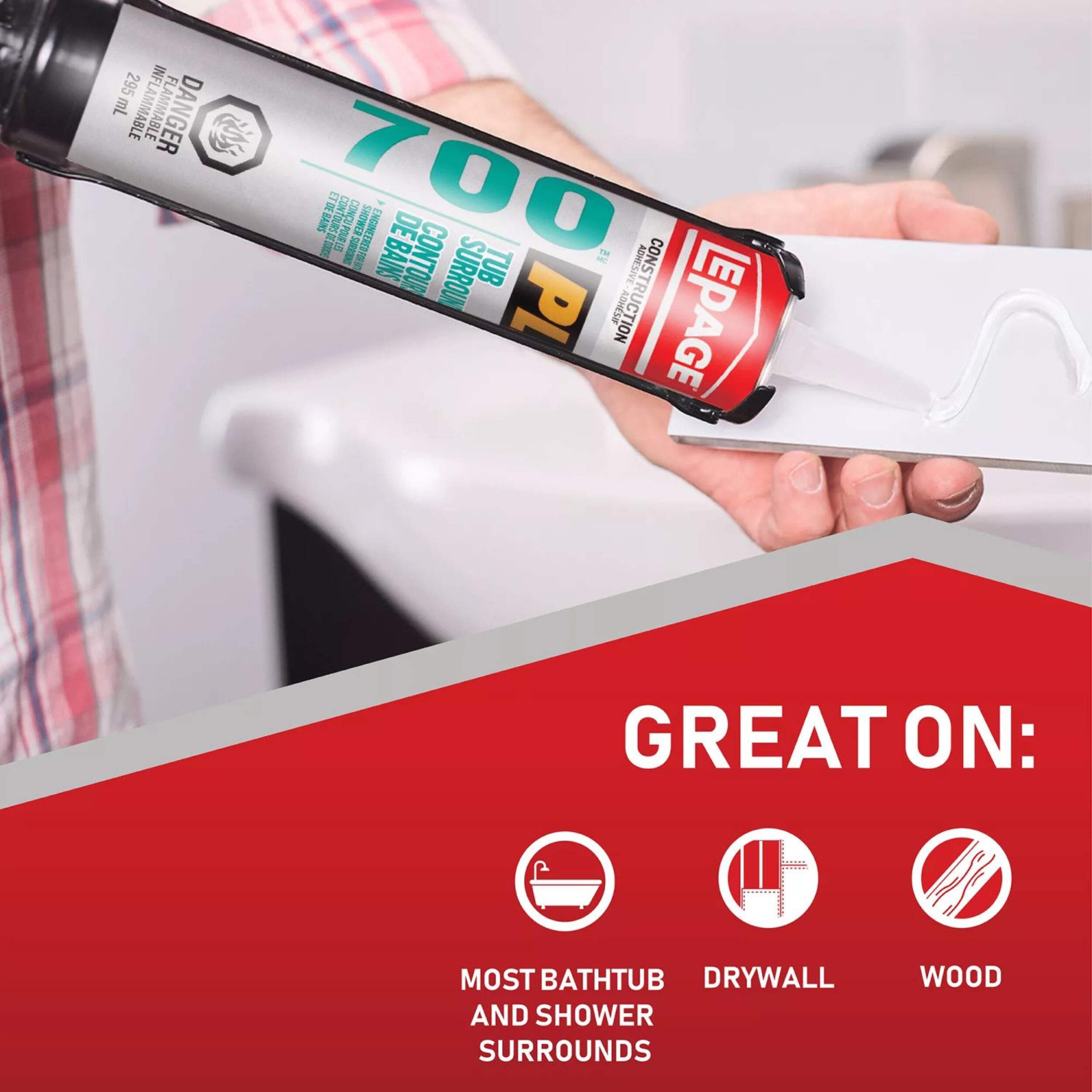 LePage PL 700 Tub & Shower Surround Adhesive Glue, Repositionable