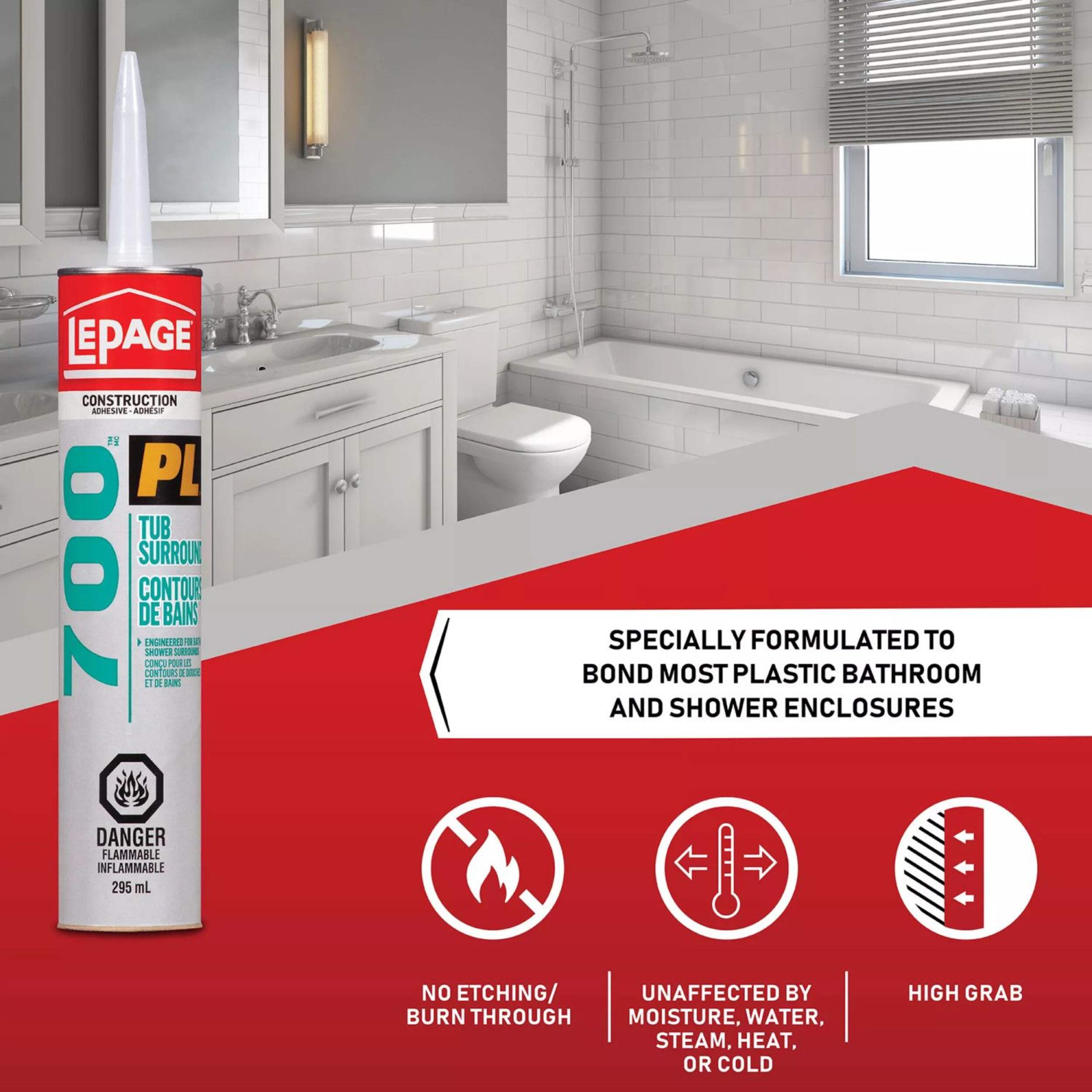 LePage PL 700 Tub & Shower Surround Adhesive Glue, Repositionable