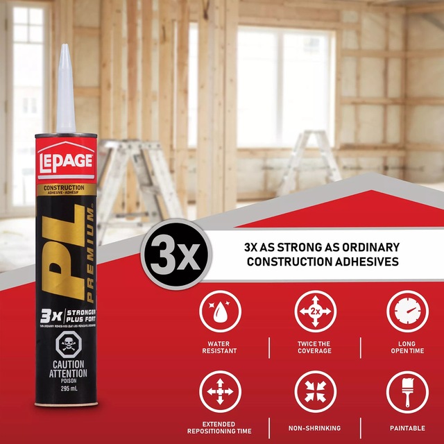 LePage PL Premium Construction Adhesive Glue, Indoor/Outdoor, Weather