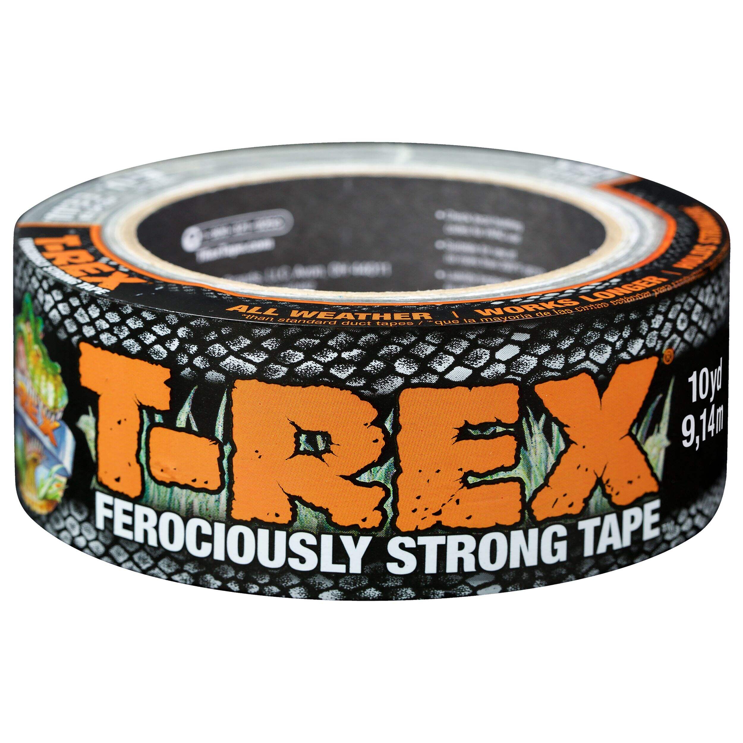 T-Rex Ferociously Strong Tape, All-Weather Utility Duct Tape, Grey, 48-mm x 9.1-m (2-in x 10-yd) Front_Elevated
