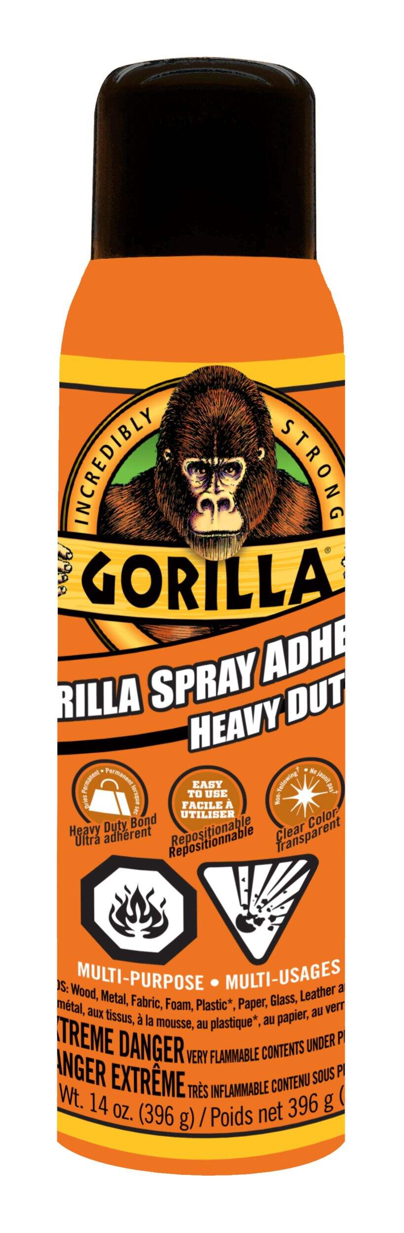 Gorilla Glue Spray Adhesive, Heavy-Duty, Weather-Resistant, Indoor/Outdoor, Clear, 1.4-oz Front_Flat