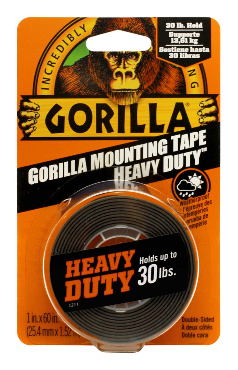 Gorilla Heavy-Duty Weatherproof Double-Sided Mounting Tape, Holds 30-lbs,  Black, 1 x 60-in