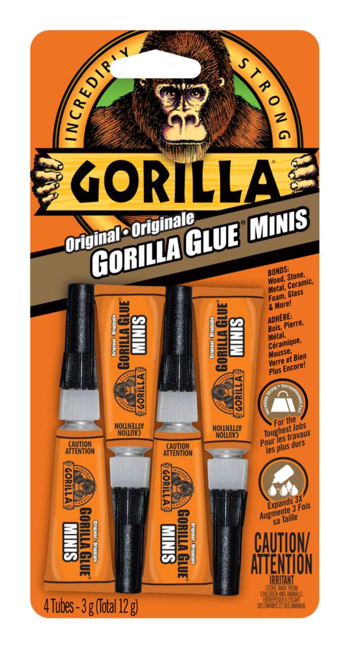 Colle étanche Gorilla Glue Original Mini, intérieur/extérieur, séchage  rapide, transparent, 3 g, paq. 4