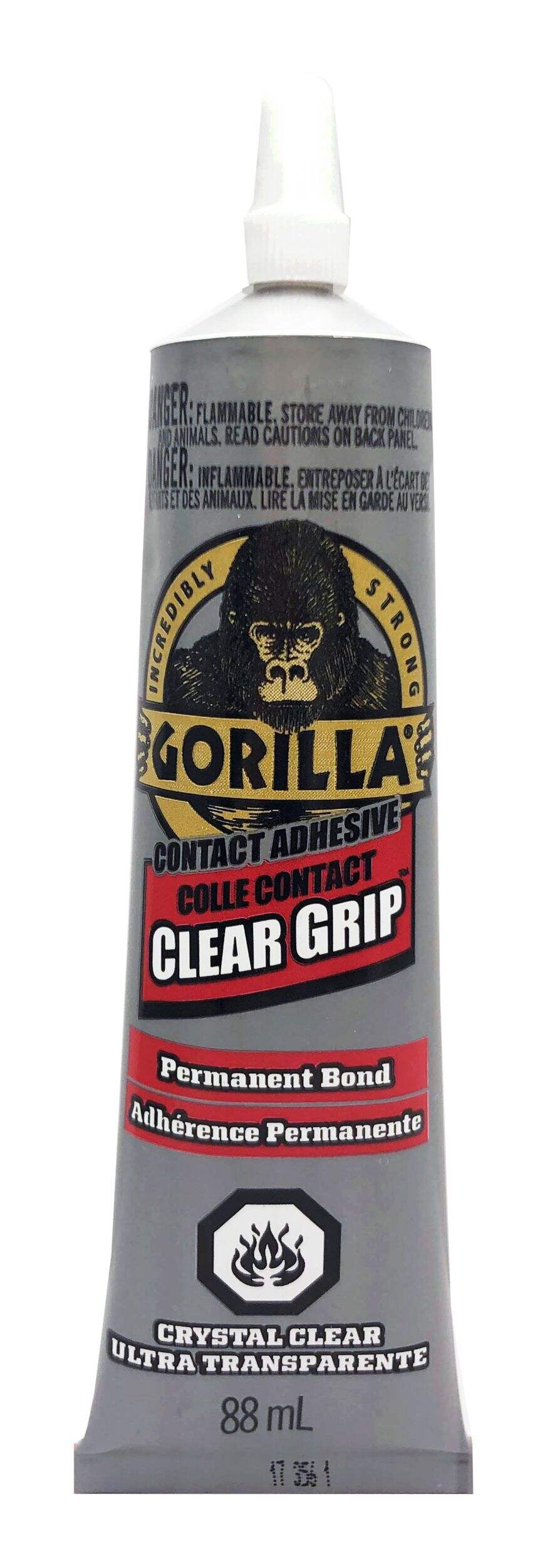 Colle contact Gorilla Glue Clear, étanche, adhérence permanente, transparent, 88 mL Front_Flat