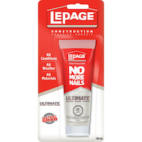 LePage No More Nails All-Purpose Construction Adhesive Glue, Waterproof, Clear, 80-mL Front_Flat