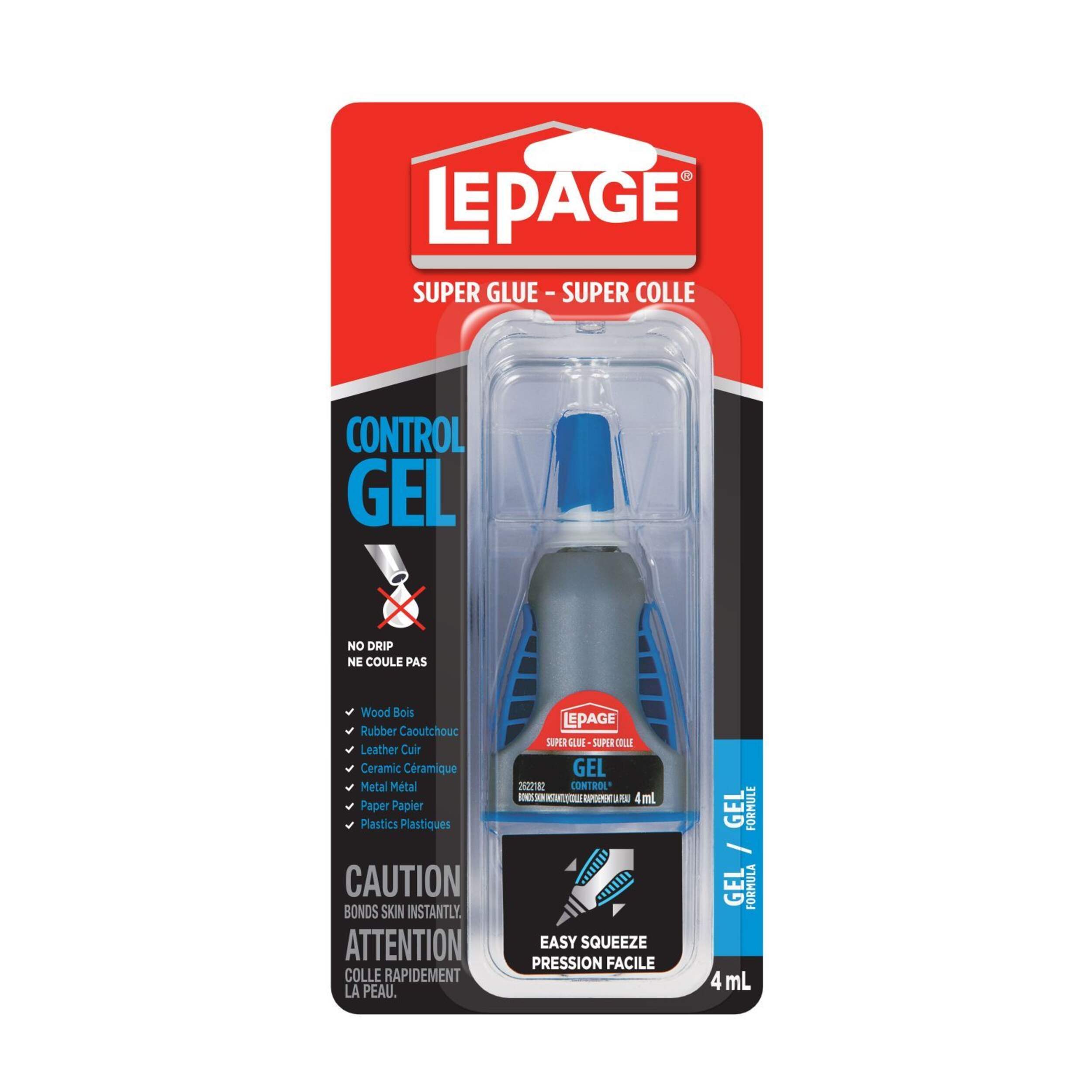 LePage Gel Control Multi-Purpose Cyanoacrylate Super Glue Adhesive, Dries Clear, 4-mL Front_Flat