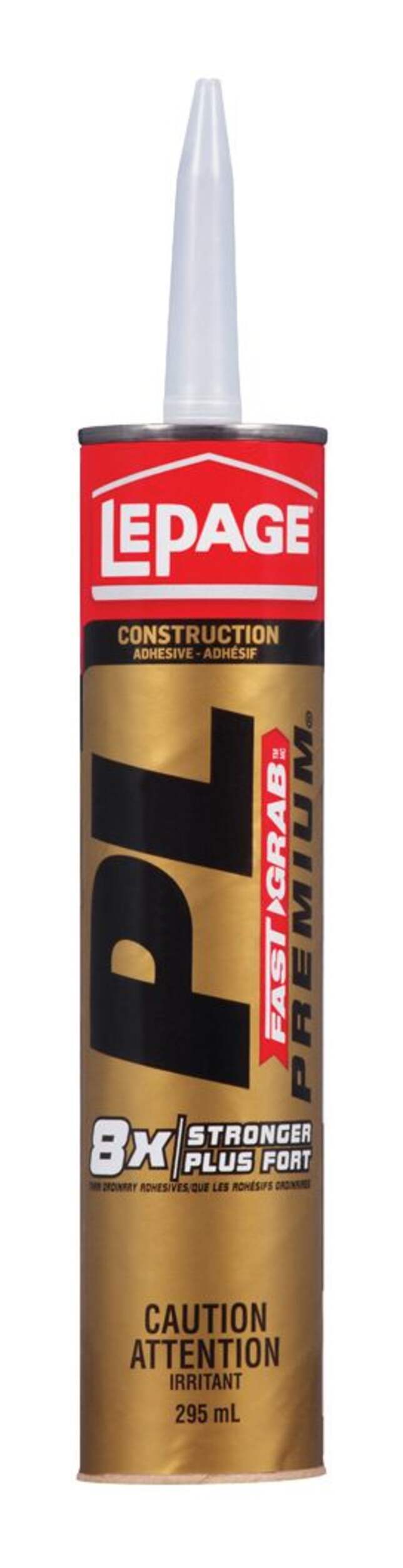 LePage PL Fast Grab Premium Polyurethane Construction Adhesive Glue, Grey, 295-mL Front_Flat