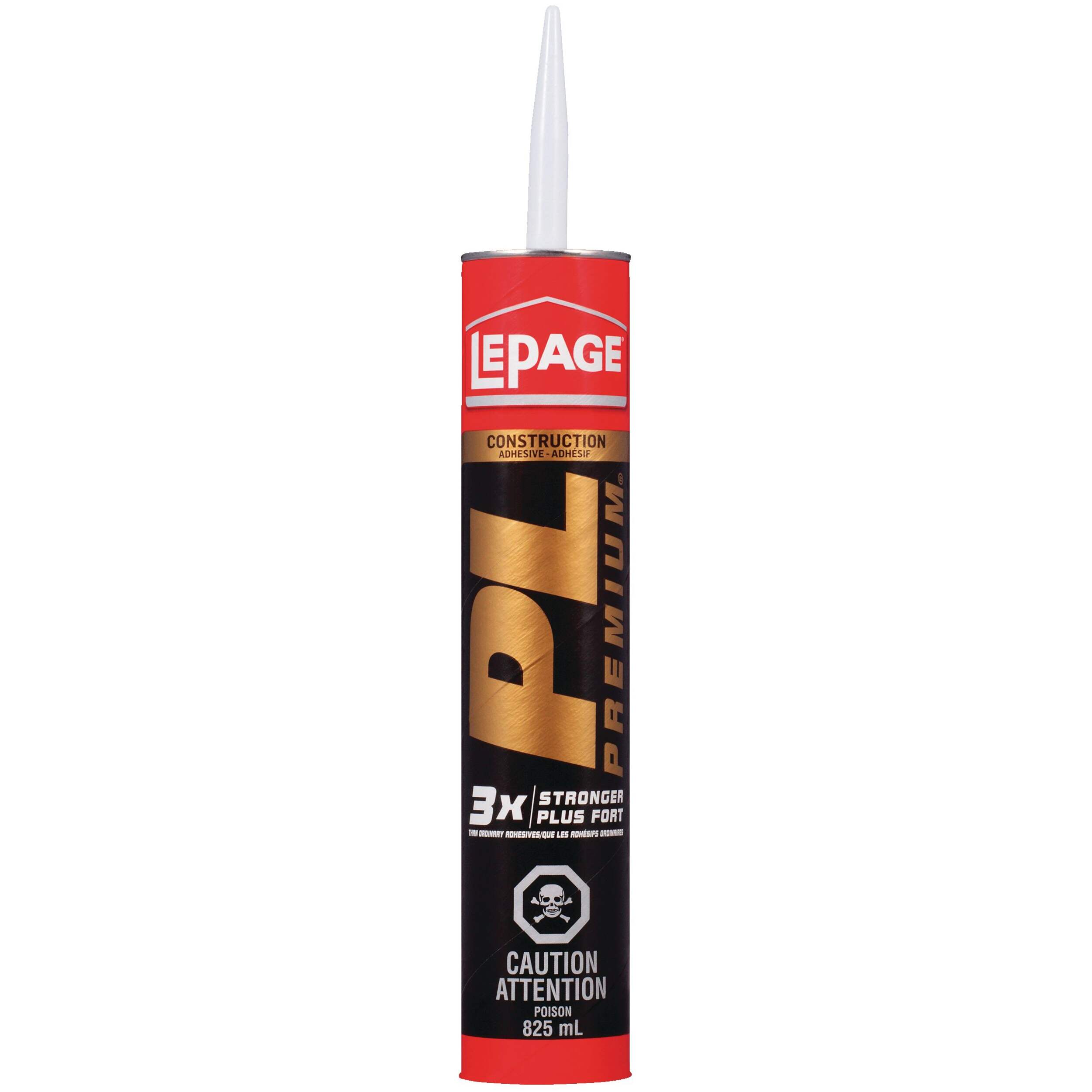 LePage PL Premium Construction Adhesive Glue, Indoor/Outdoor, Weather & Waterproof, 825-mL Front_Flat