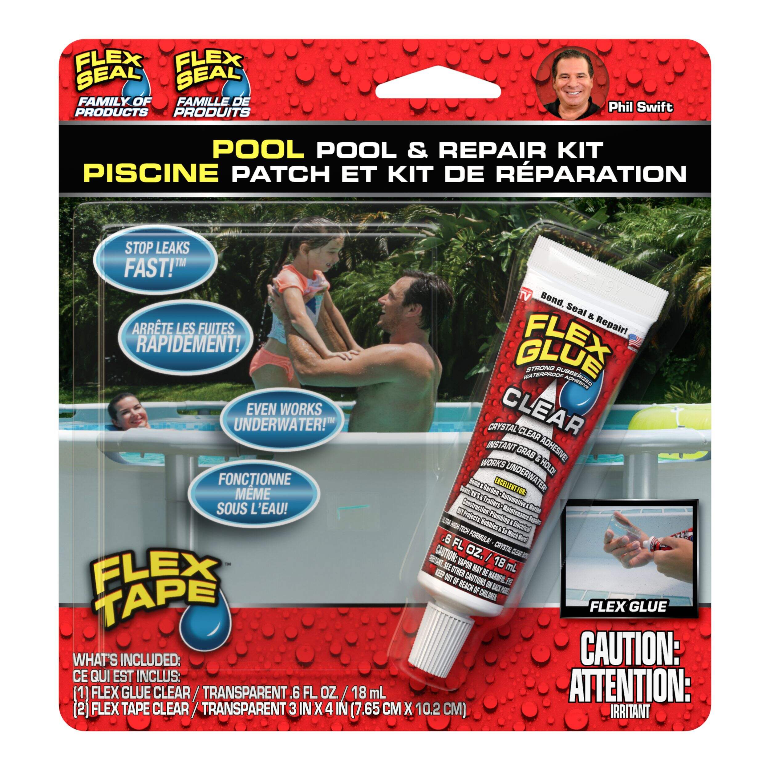 Flex Seal Rubberized Waterproof Adhesive Pool Patch & Repair Kit Front_Flat