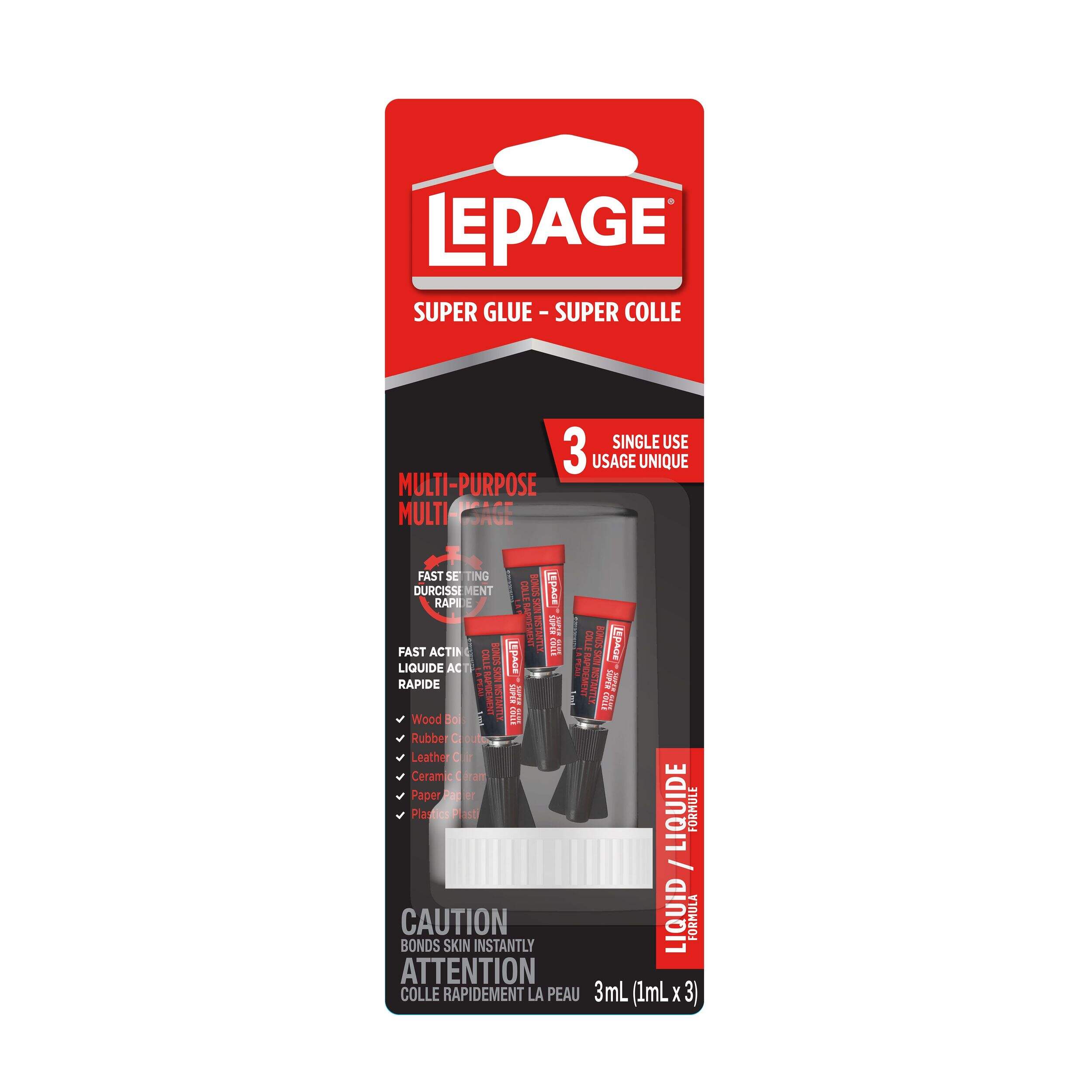 Super colle liquide tout usage LePage, 1 mL, paq. 3 Front_Flat