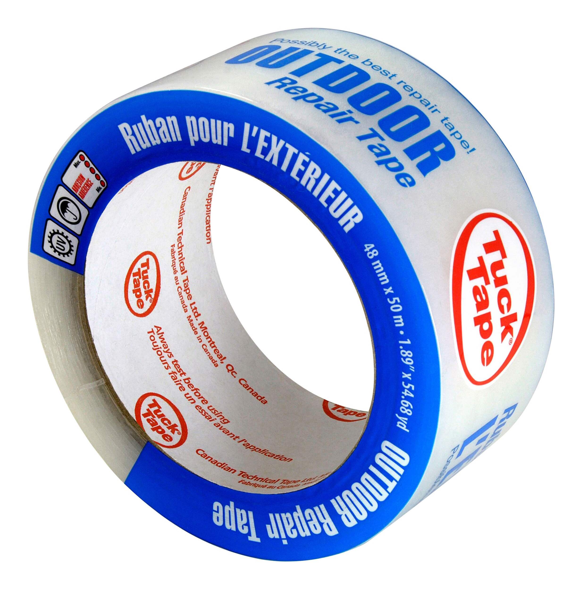 CanTech Tuck Tape Outdoor Repair Sheathing Tape, UV/Weather-Resistant, Clear, 48-mm x 50-m Front_Angled_Left