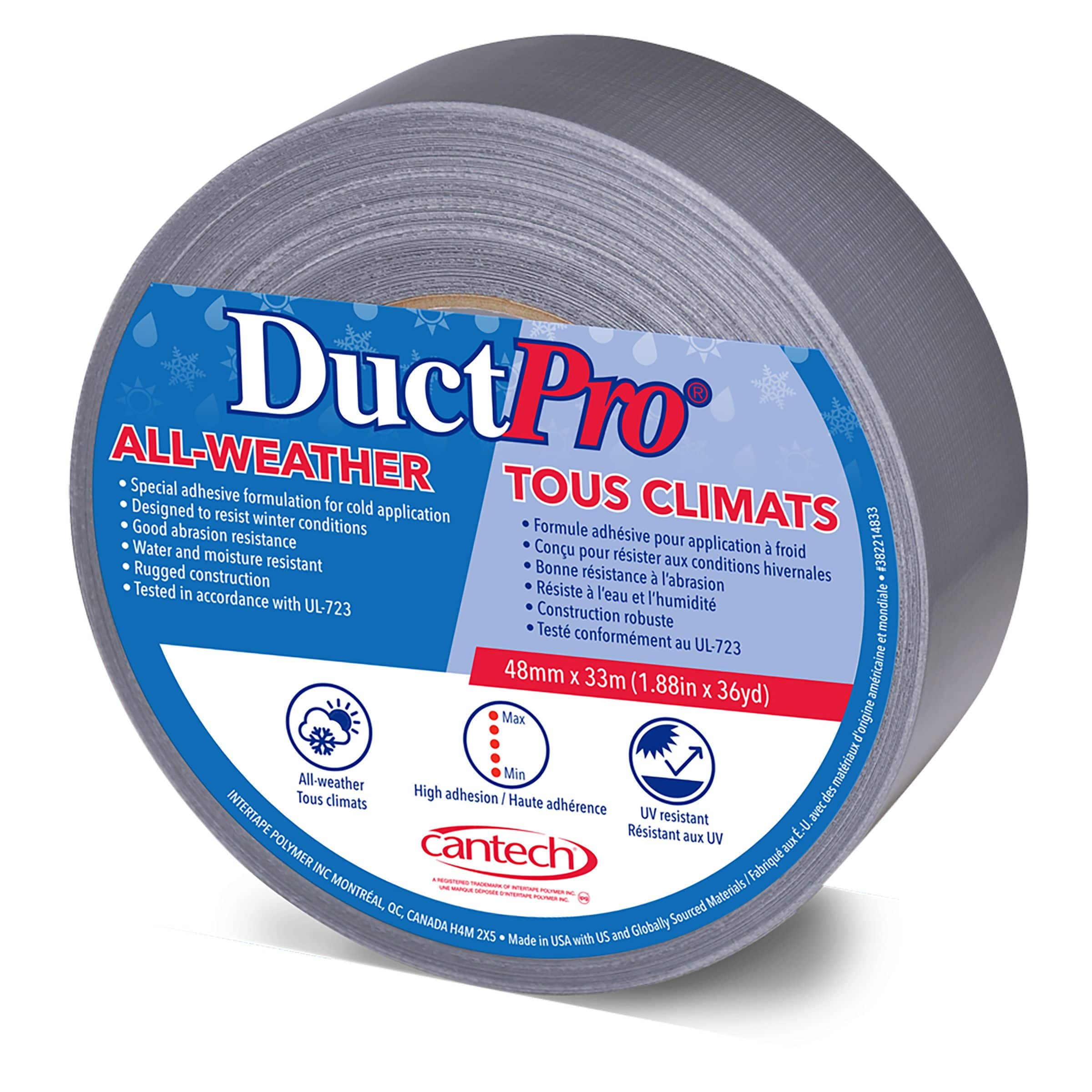 Can Tech Cold Weather Duct Tape, Moisture & Water-Resistant, Sticks at 5°C,  48-mm x 33-m