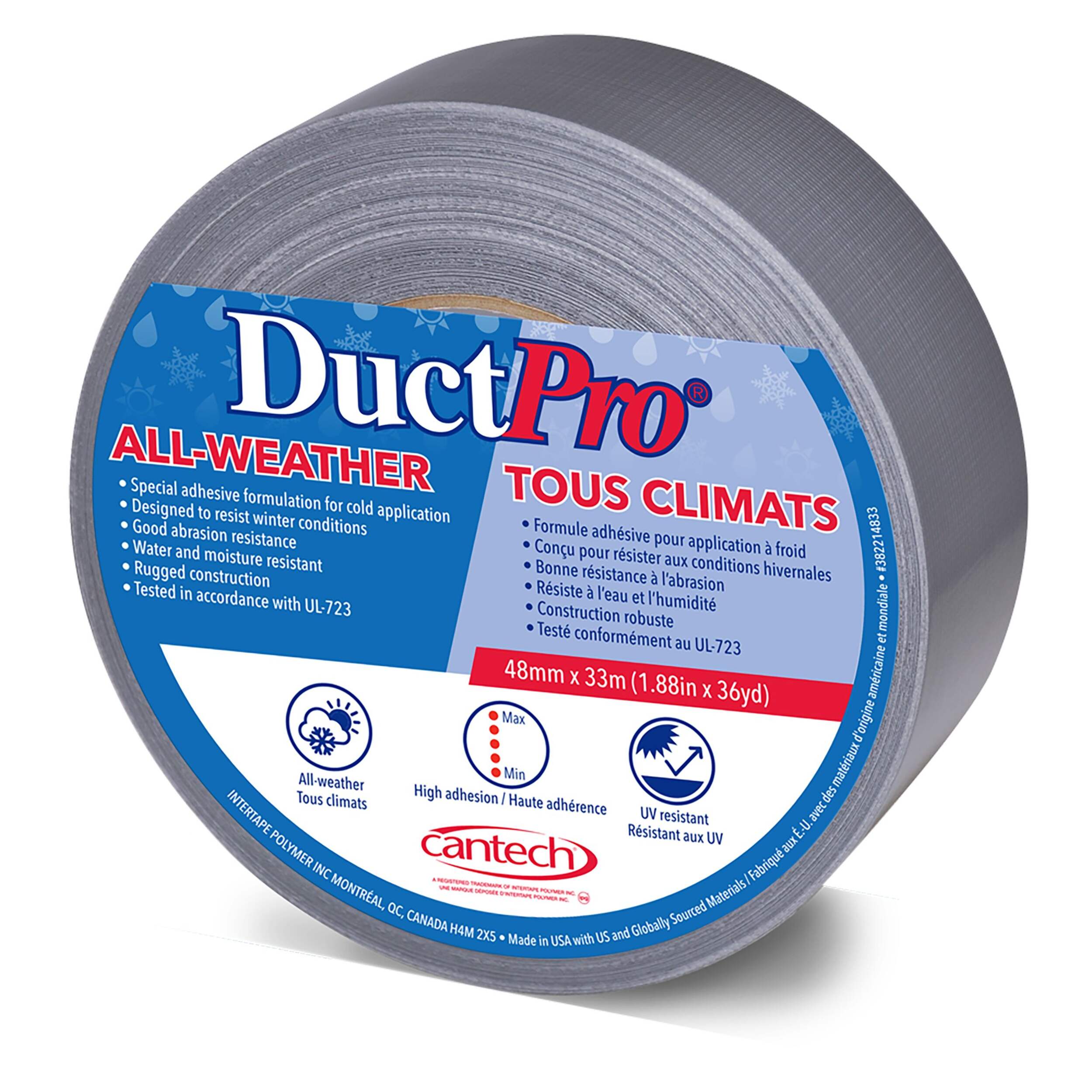 Ruban à conduit pour basses températures CanTech, résistant à l'humidité et à l'eau, adhère à 5 °C, 48 mm x 33 m Front_Angled_Left