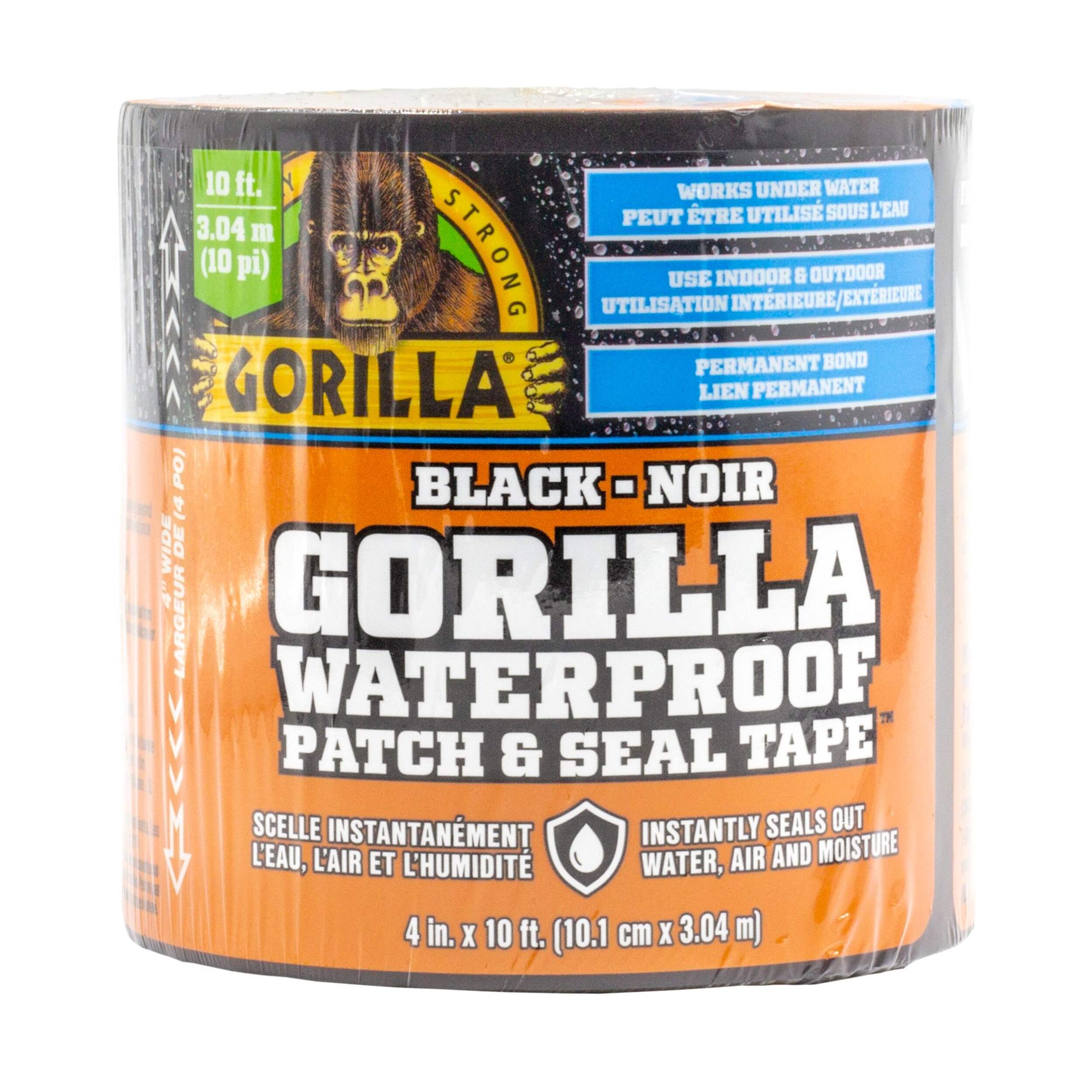 Gorilla Waterproof Patch & Seal Tape, Indoor/Outdoor/Underwater Permanent Adhesive 4-in x 10-ft Front_Elevated