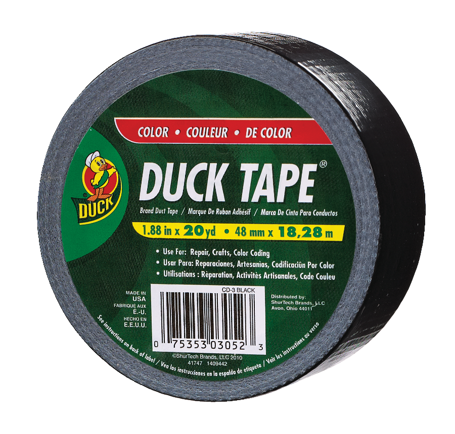 Duck Tape 260181 Mini rouleau de ruban adhésif pour réparation de tissu Noir 25 mm x 10 m 