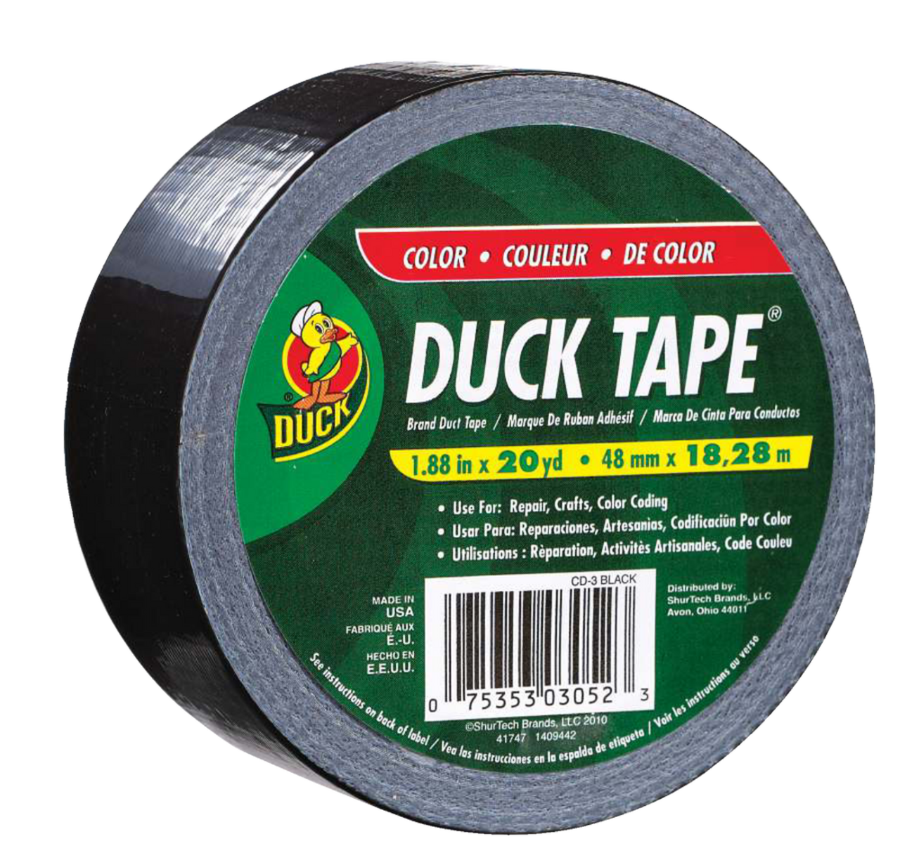 Ruban adhésif tout usage Duck, adhésif haute résistance, noir, 1,88 po x 20  vg