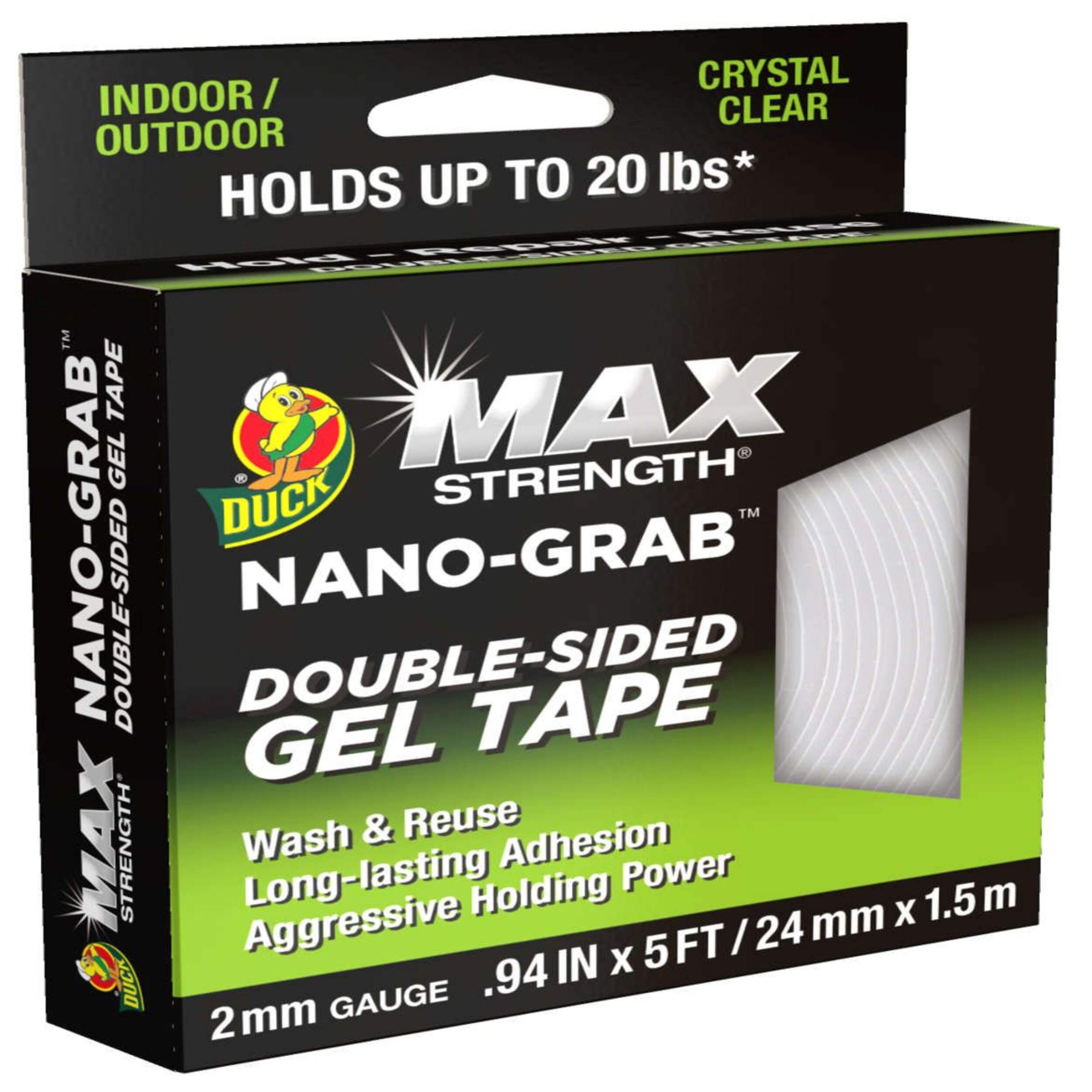 Duck Max Strength Nano-Grab Double-Sided Gel Tape, 0.94-in x 5-ft Front_Angled_Right