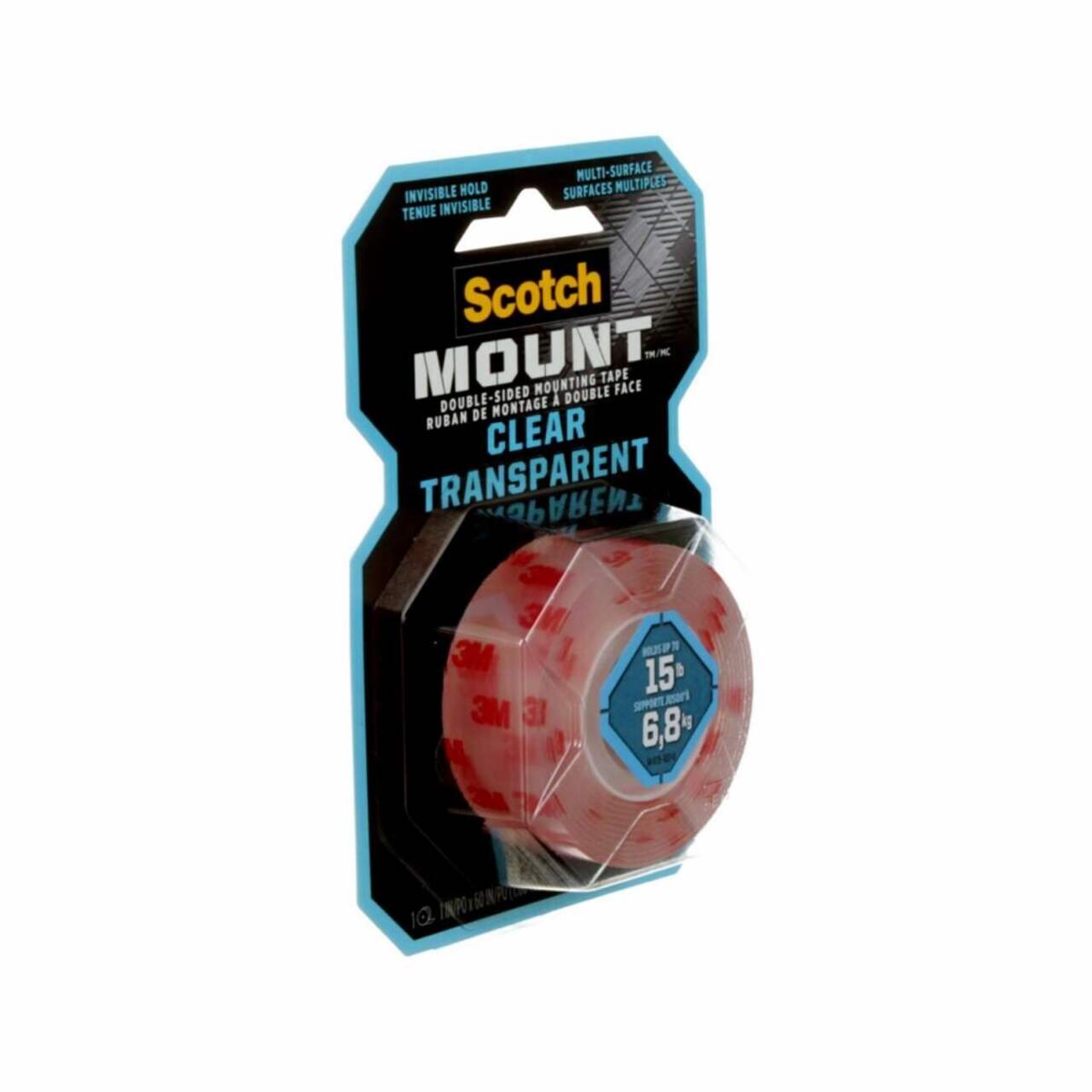 3M Scotch Mount Double Sided Mounting Tape, Holds Up To 15-lbs, Clear, 1 x  60-in